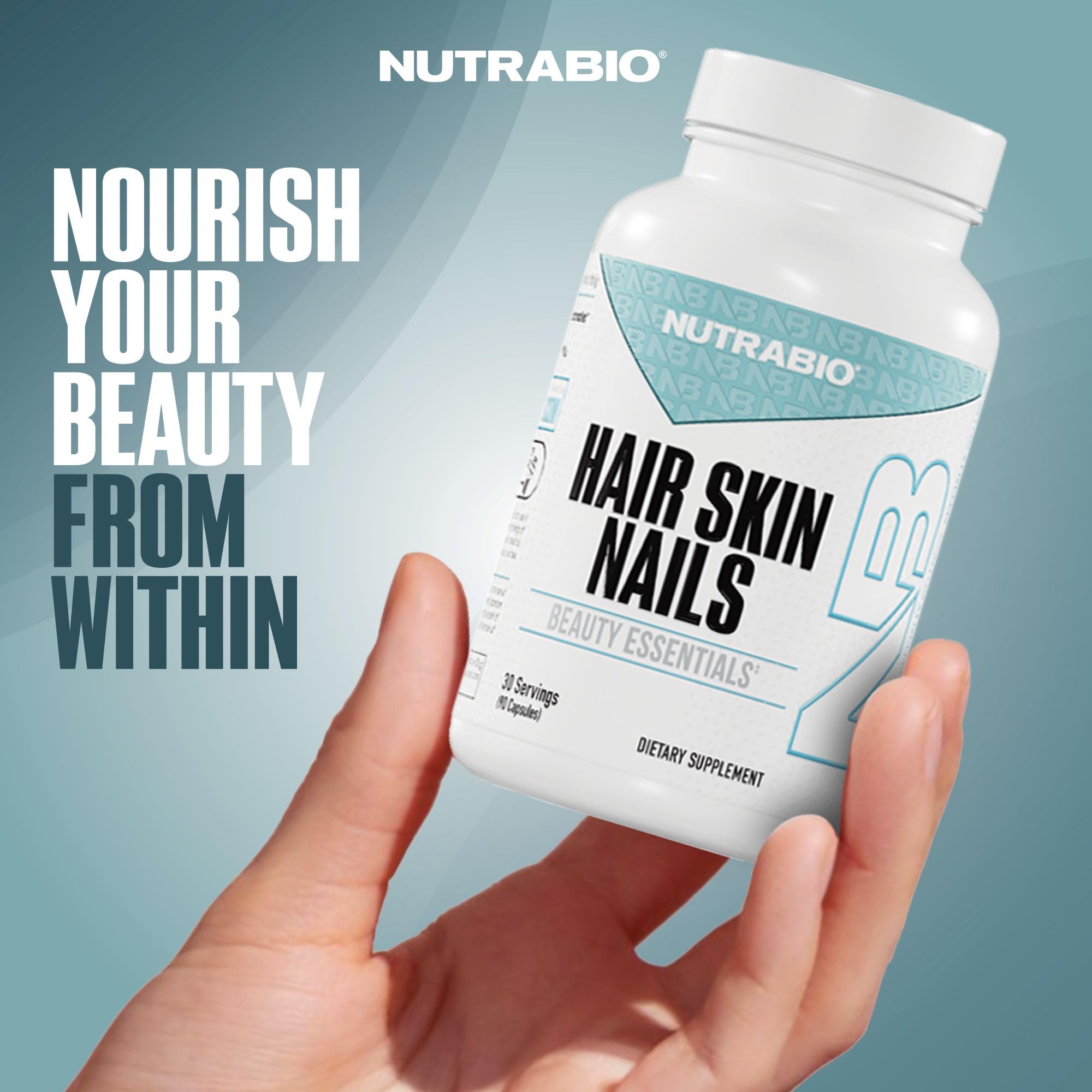 NutraBio Hair Skin Nails Vitamins | Enhanced Collagen Support | Skin Hydration | Hair Growth Vitamins for Women with Biotin, Keratin, Hyaluronic Acid & More - 90 Capsules NutraBioAu supplements