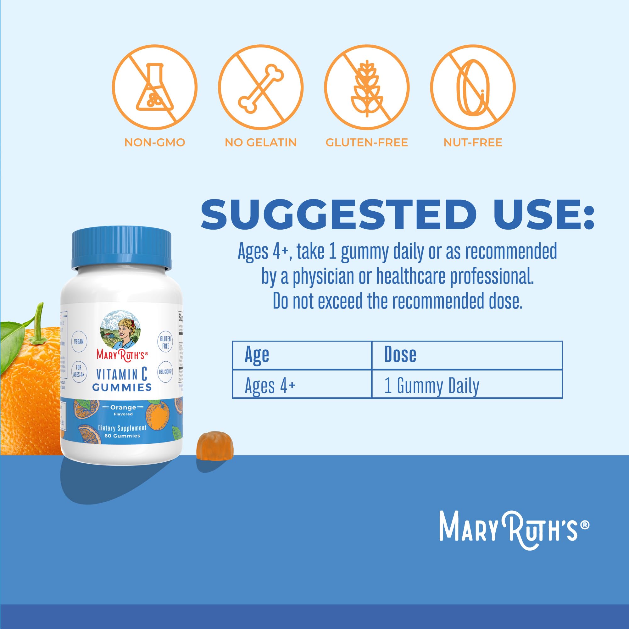 MaryRuth Organics Vegan Vitamin C Gummies | 2 Month Supply | Immune Support Supplement for Adults & Kids | Chewable Vitamin C Gummy Vitamins | Non-GMO | Pectin Based | 60 Count MARYRUTH'SUS supplements