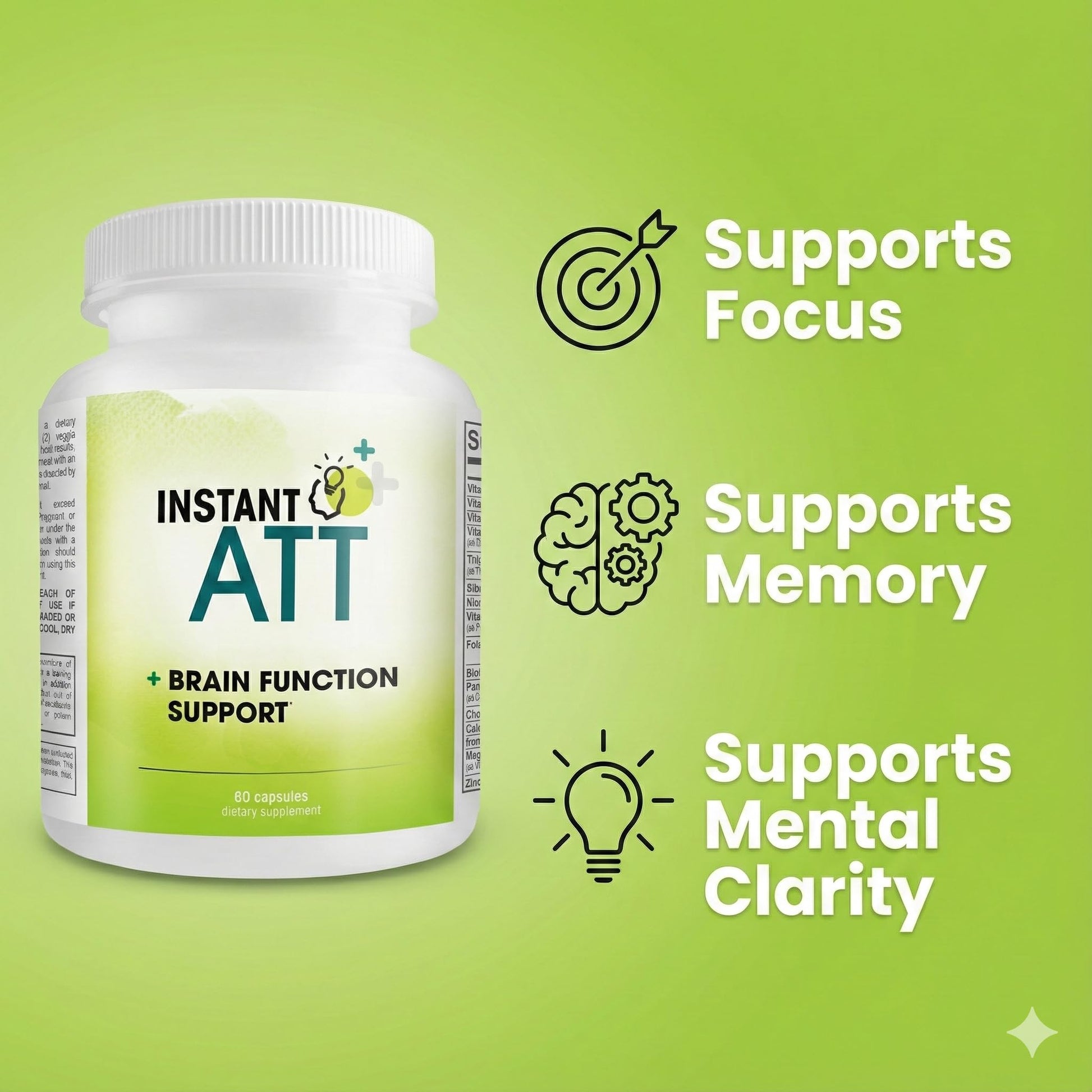 InstantATT - 7-in-1 Caffeine Free Nootropic All-Natural Brain, Focus, Memory Supplement (60 Capsules) Instant BrandsAu supplements