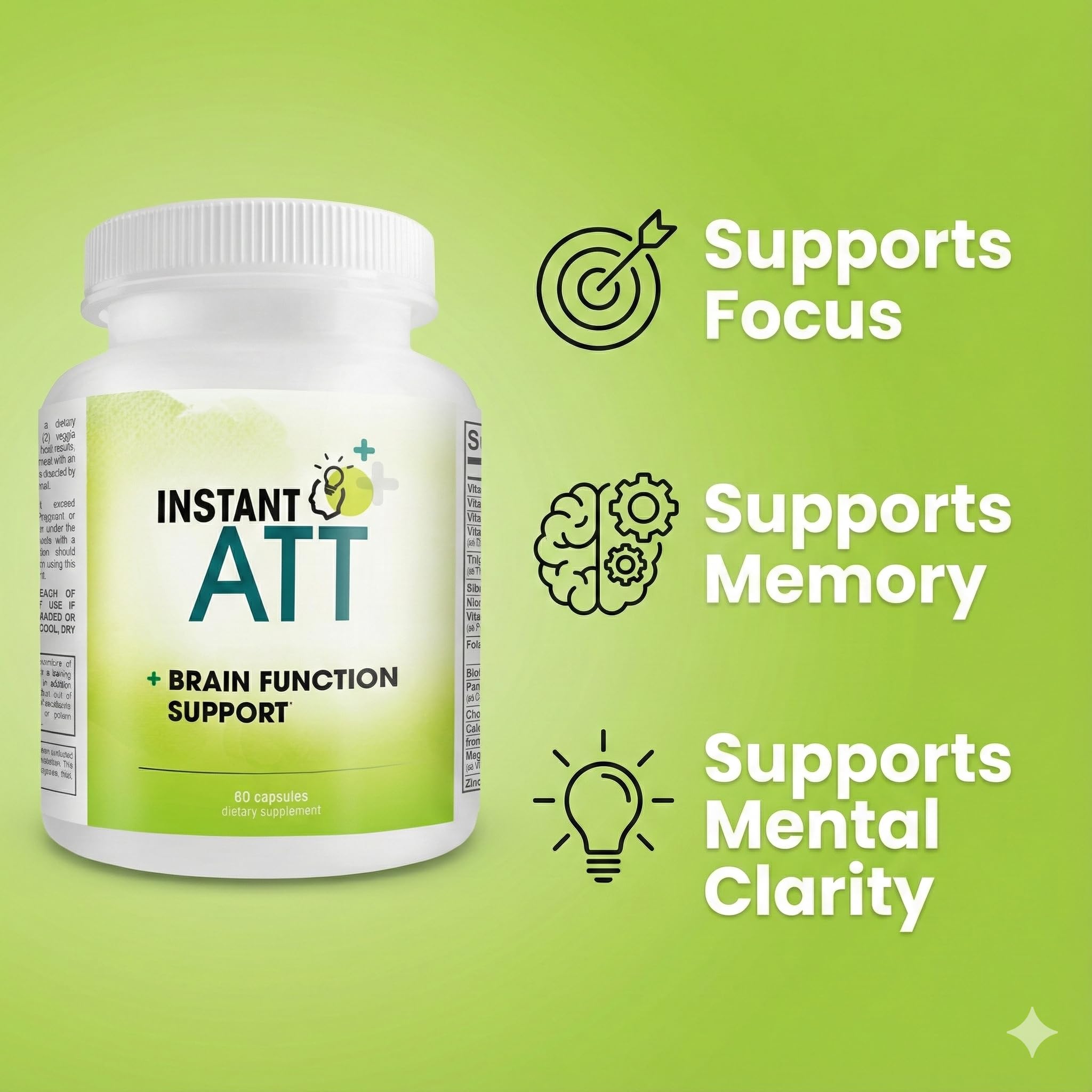 InstantATT - 7-in-1 Caffeine Free Nootropic All-Natural Brain, Focus, Memory Supplement (60 Capsules) Instant BrandsAu supplements