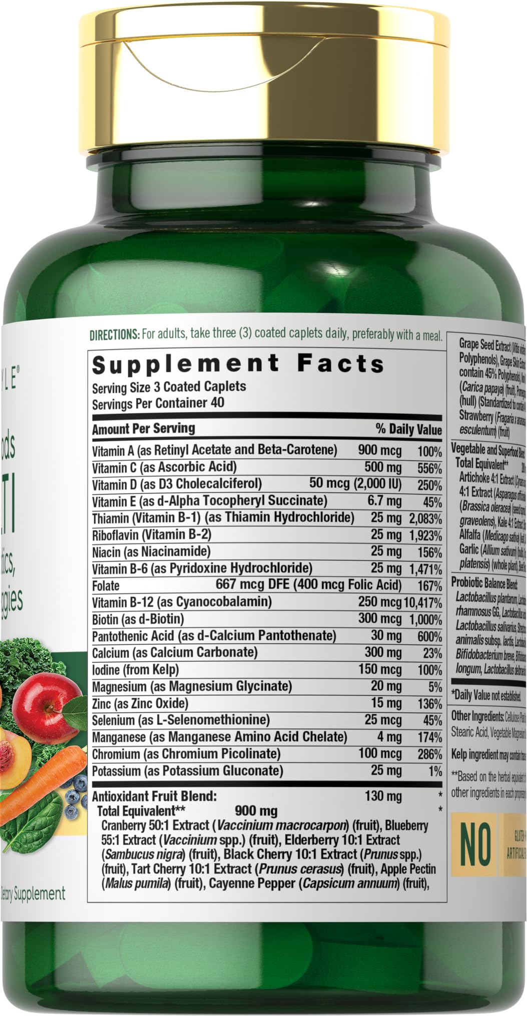 Carlyle Fruits and Veggies Supplement | 120 Count | Superfood Multivitamin with Probiotics | Made with 20 Fruits and Vegetables | Non-GMO & Gluten Free CarlyleAu supplements