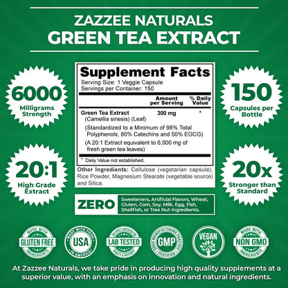 Zazzee Extra Strength Green Tea 20:1 Extract, 6000 mg Strength, 50% EGCG ZazzeeUS supplements