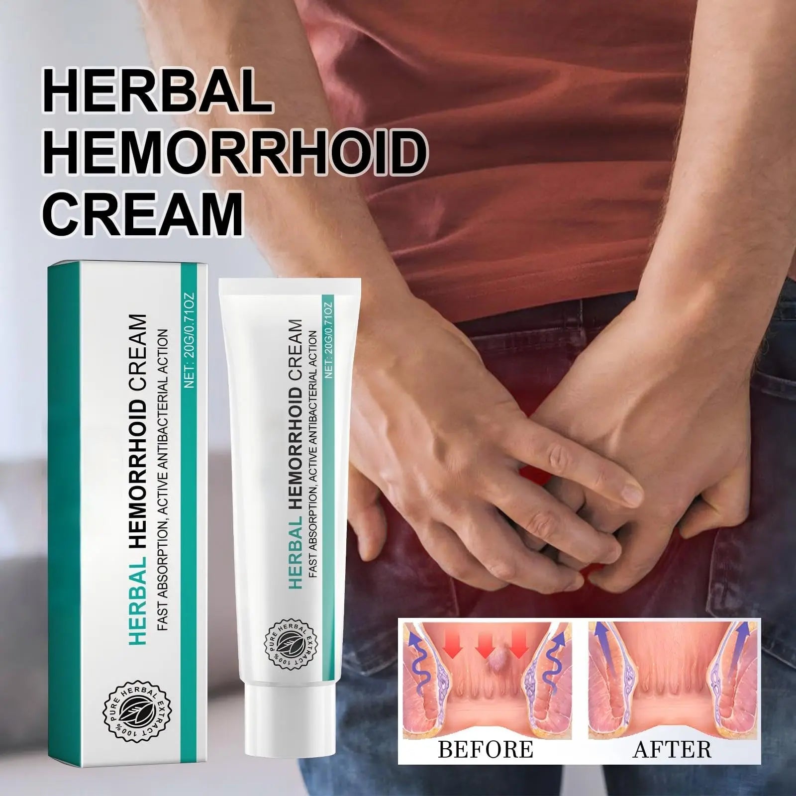 Hemorrhoid Cream, Herbal Hemorrhoid Ointment, Natural Itching & Burning Relief Hemorrhoidal Cream, External Discomfort Support for Men Women 20g Aus HealthcareAu supplements