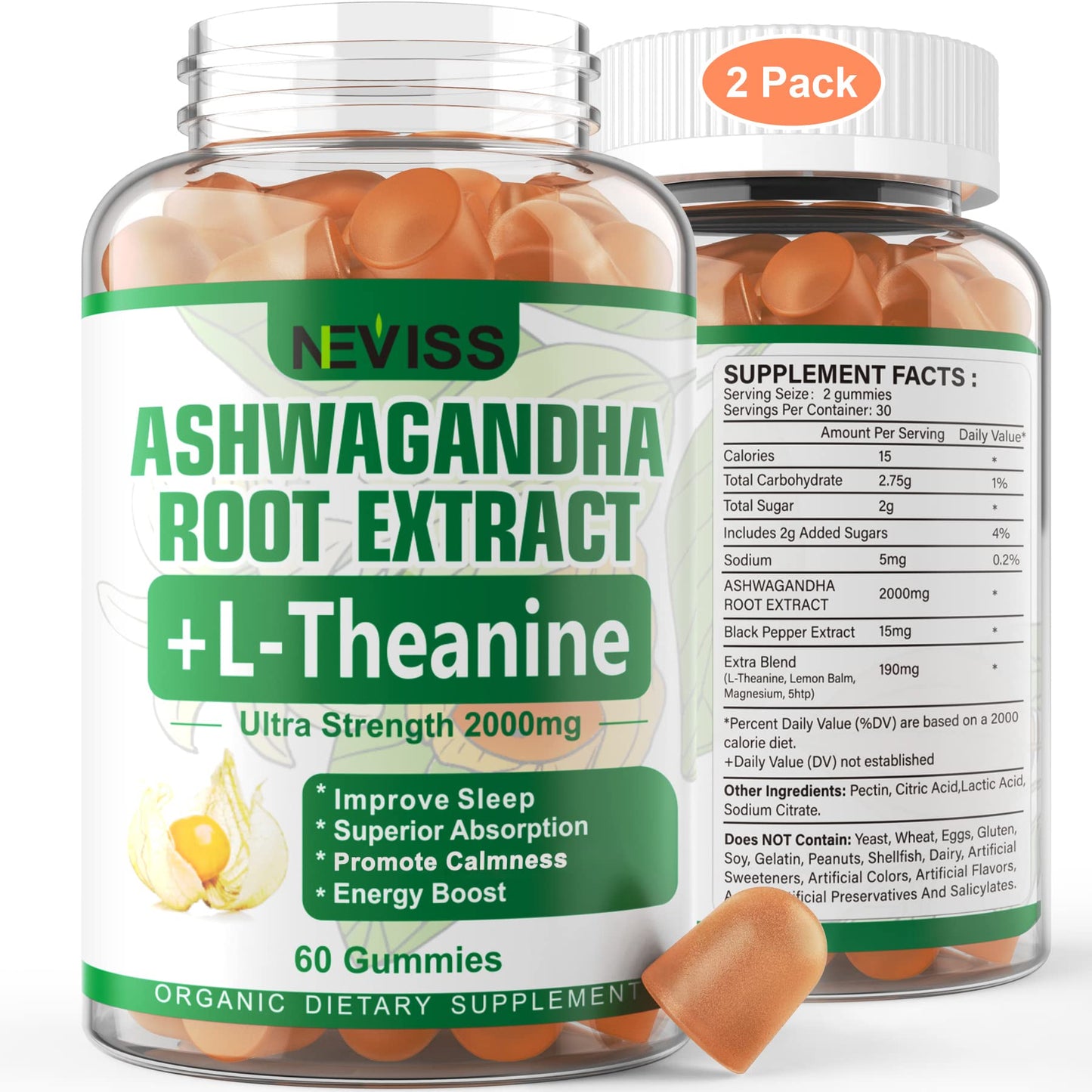 NEVISS Ashwagandha Gummies 2000mg, Feel Refreshed, Plus Proprietary Blend NEVISSUS supplements