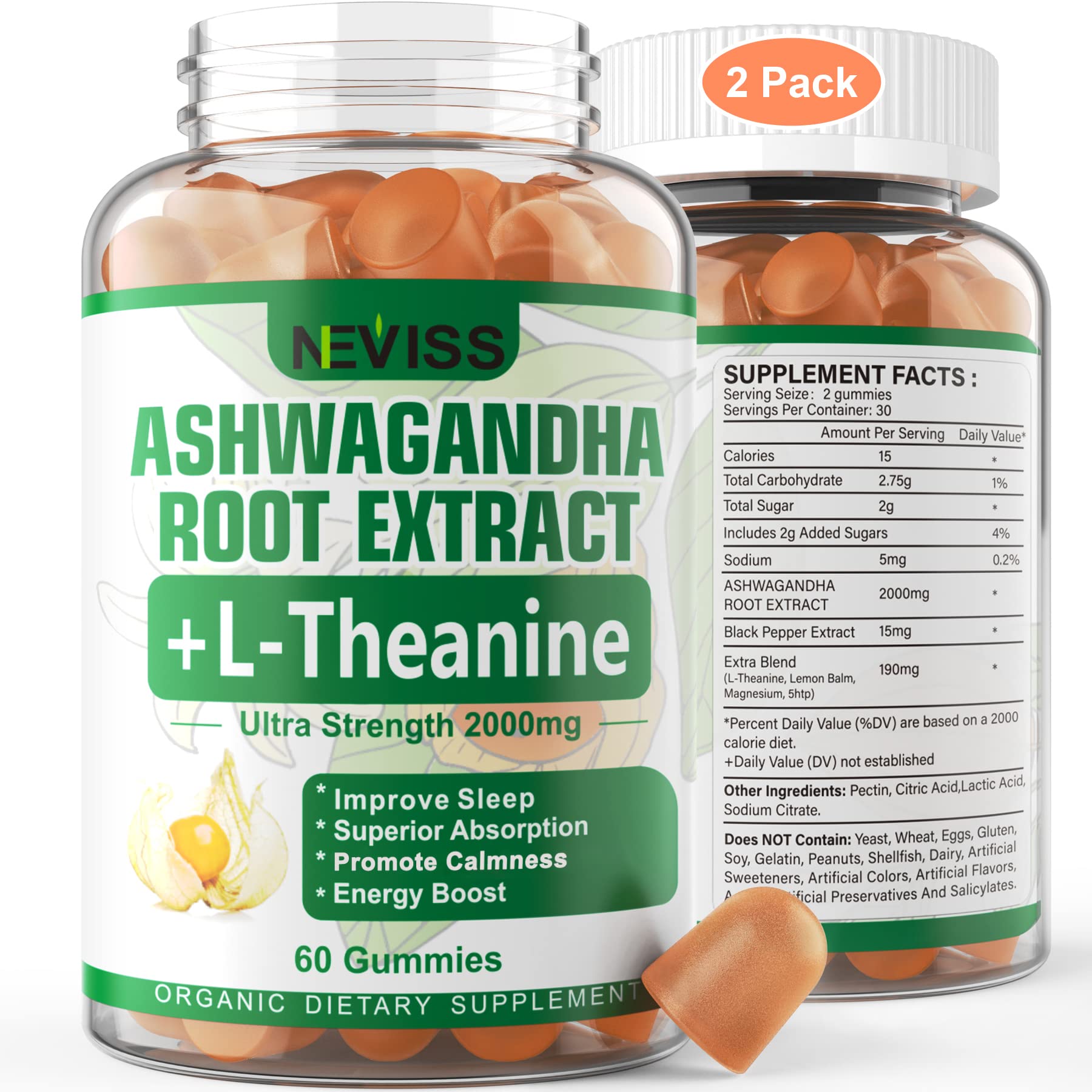 NEVISS Ashwagandha Gummies 2000mg, Feel Refreshed, Plus Proprietary Blend NEVISSAu supplements