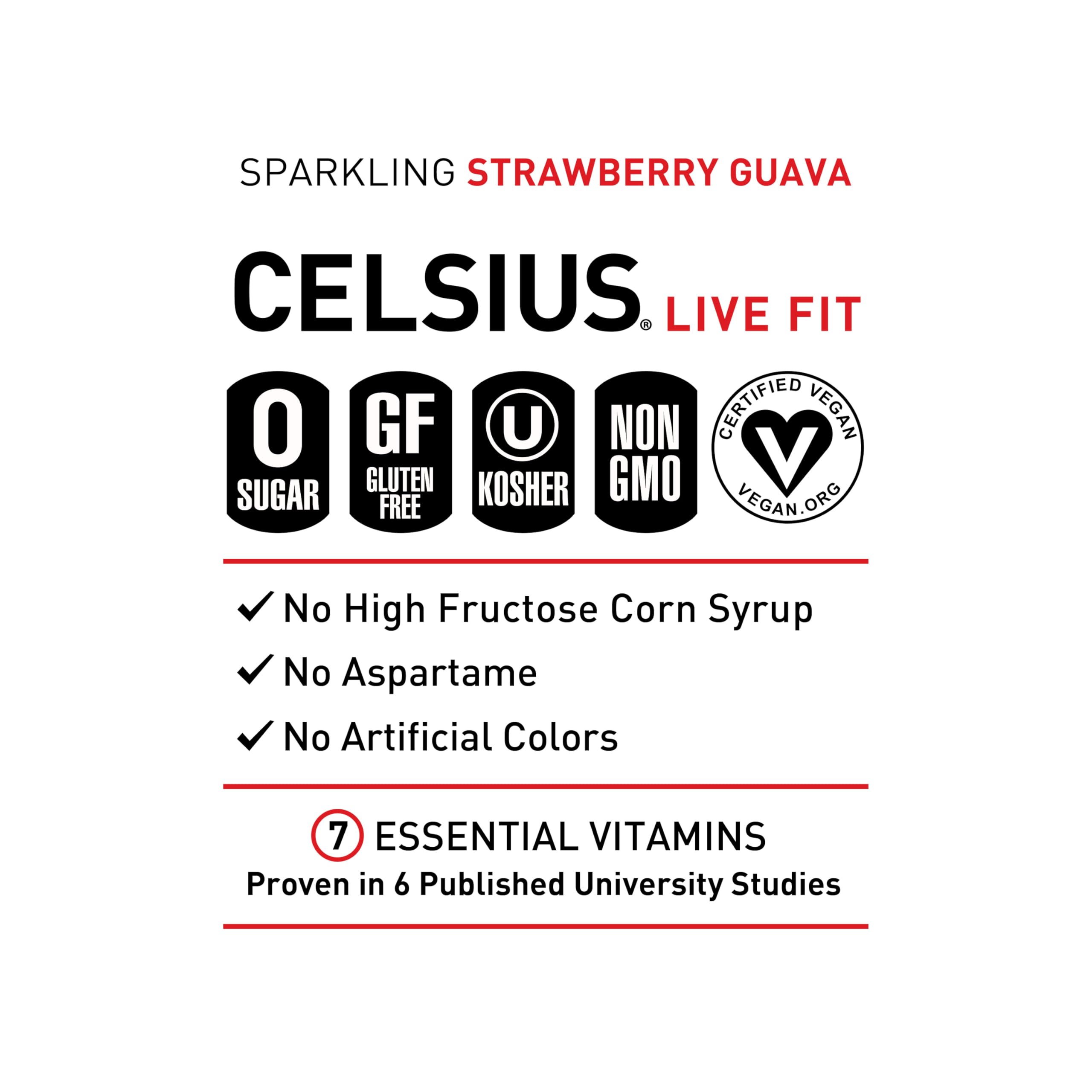 CELSIUS Sparkling Strawberry Guava, Functional Essential Energy Drink 12 Fl Oz (Pack of 12) CELSIUSUS supplements