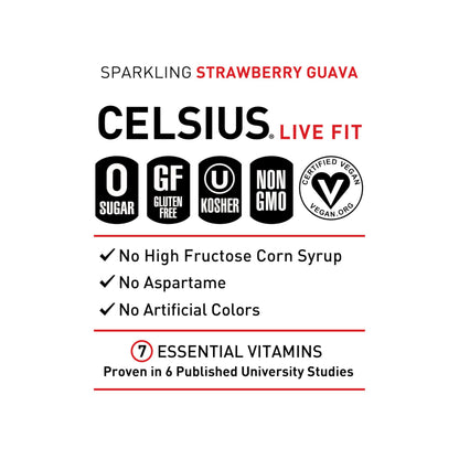 CELSIUS Sparkling Strawberry Guava, Functional Essential Energy Drink 12 Fl Oz (Pack of 12) CELSIUSUS supplements