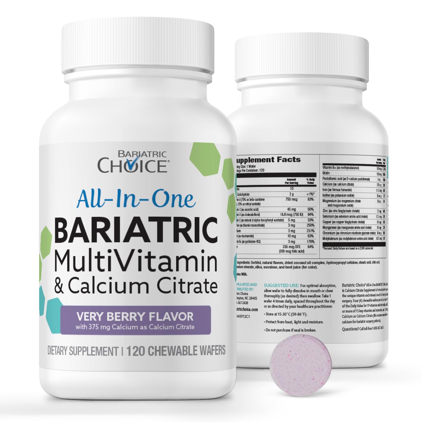 Bariatric Choice All-in-One Chewable Bariatric MultiVitamin with Iron & Calcium Citrate, Very Berry (120ct) Bariatric ChoiceUS supplements