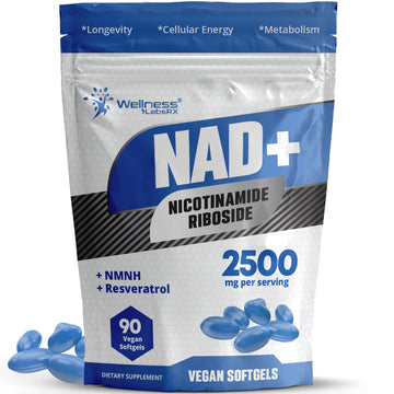 WELLNESS LABSRX NAD+ Supplement - Third-Party Tested NMNH Supplement Softgels, NAD Resveratrol 2500mg NAD Supplements for Anti-Aging, Longevity, and Cellular Health Support - Made in USA WELLNESS LABSRXAu supplements
