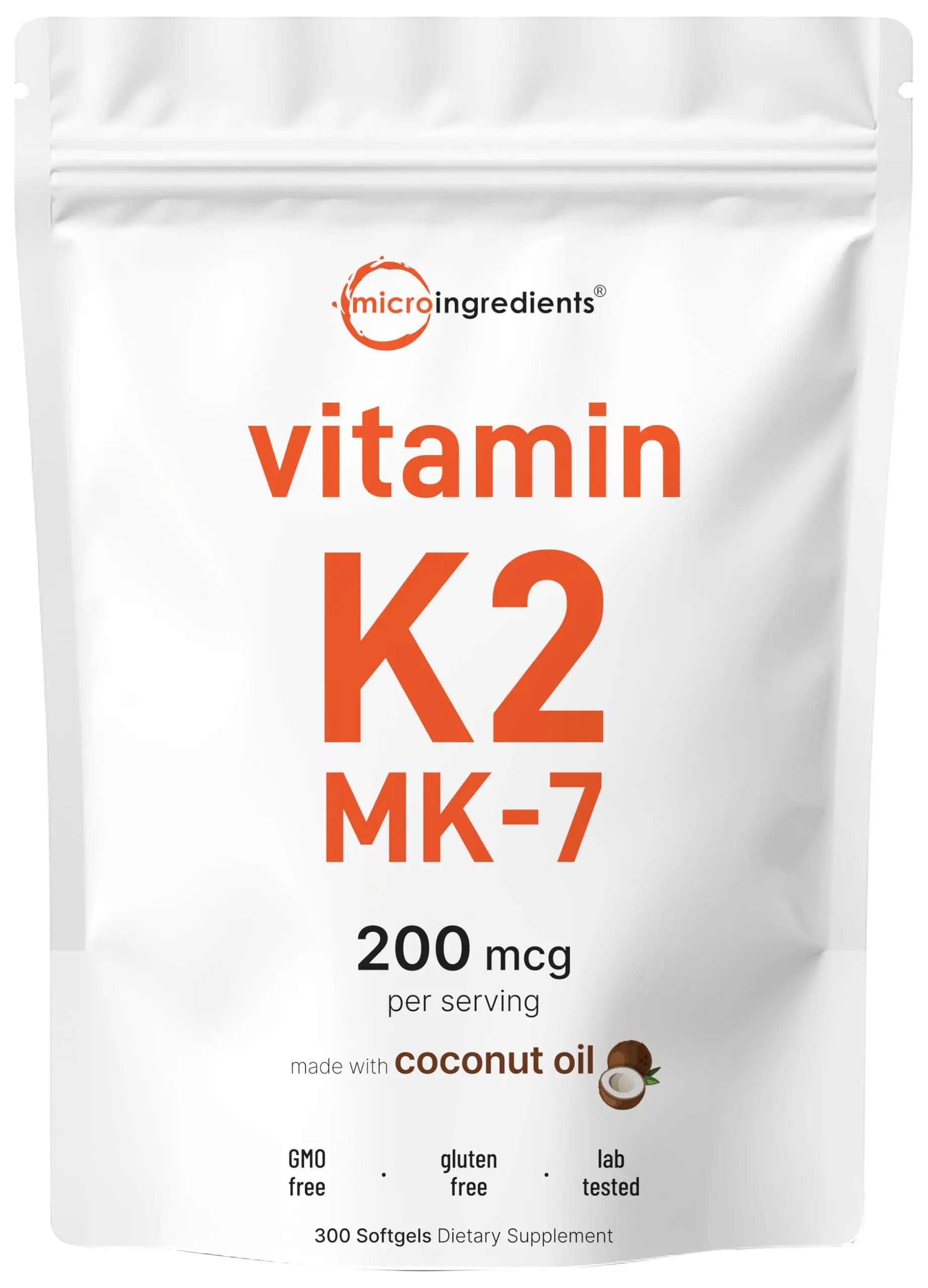 Micro Ingredients Vitamin K2 MK-7 Supplement, 200 mcg Per Serving, 300 Coconut Oil Softgles | Easily Absorbed, Active Menaquinone Form | Micro IngredientsAu supplements