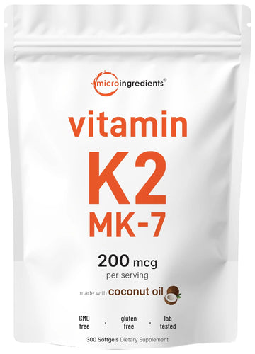 Micro Ingredients Vitamin K2 MK-7 Supplement, 200 mcg Per Serving, 300 Coconut Oil Softgles | Easily Absorbed, Active Menaquinone Form | Micro IngredientsAu supplements