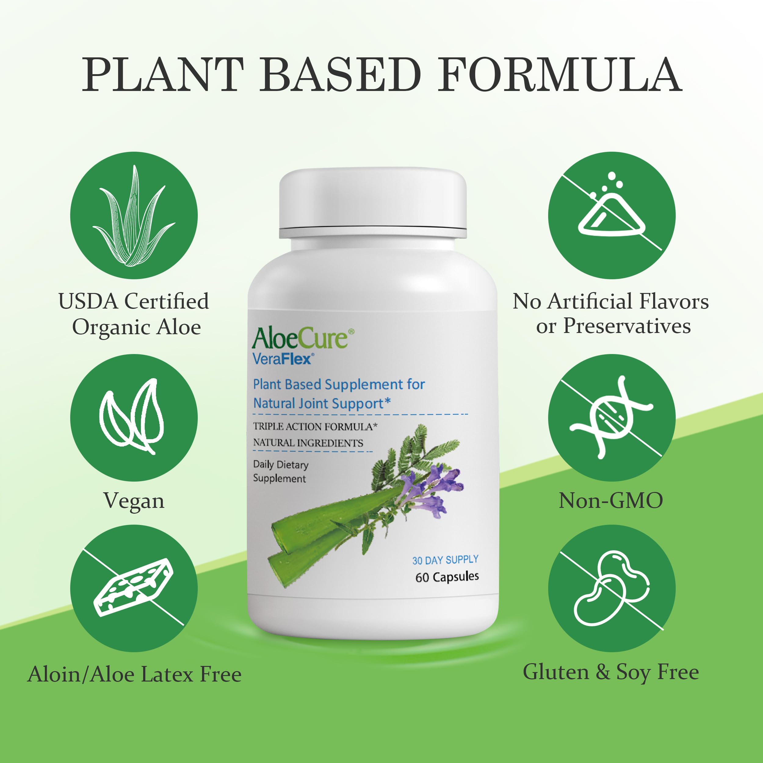 AloeCure VeraFlex Natural Joint Health, 60 Capsules, Clinically Tested Natural Plant-Based Formula to Support Comfort, Mobility and Flexibility - Featuring Organic Aloe Vera, 3-Pack AloeCureAu supplements