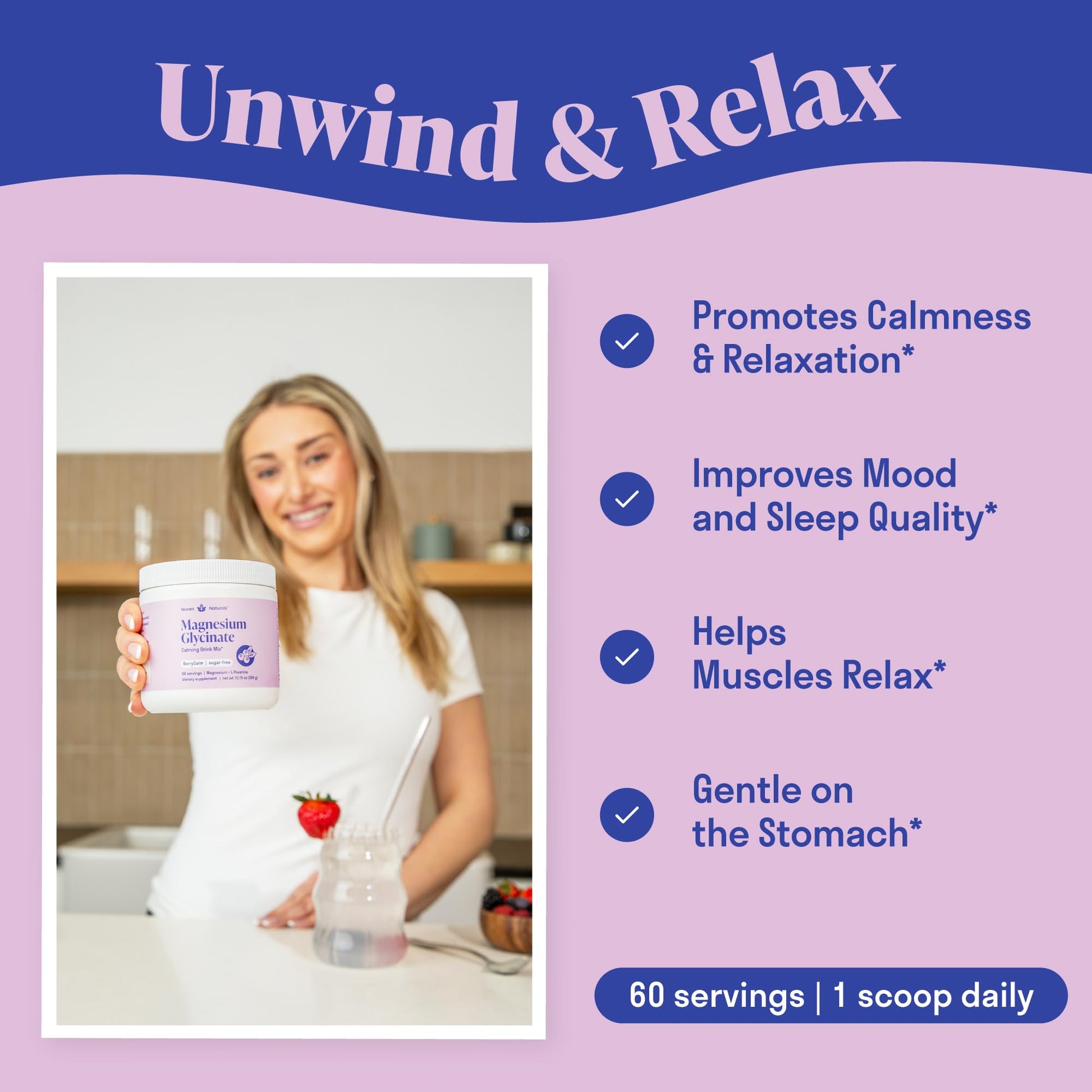 Magnesium Glycinate Powder + L-Theanine | 60 Servings | 300 mg per Scoop High Absorption Chelated Magnesium Powder for Sleep - Natural Mixed Berry Flavor, No Sugar, Support Restful Sleep & Relaxation Nuven NaturalsAu supplements