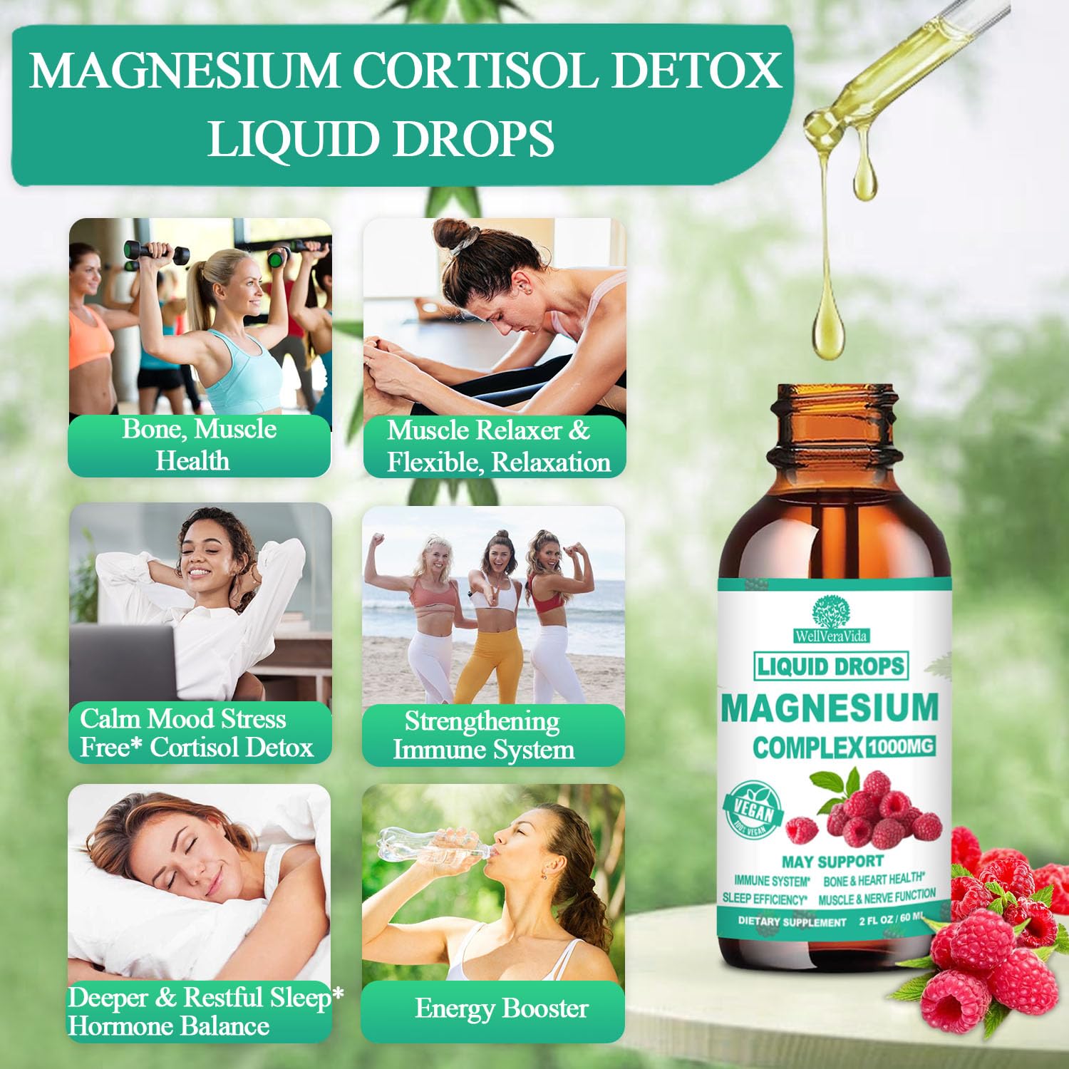 Cortisol Detox for Women & Men w. Super Calm 16-in-1 Magnesium, Theanine, Ashwagandha, St Johns Wort, Lemon Balm, Cortisol Wellness Liquid Drops for Balanced Cortisol, Harmone Balanced & Relaxation WellVeraVidaAu supplements