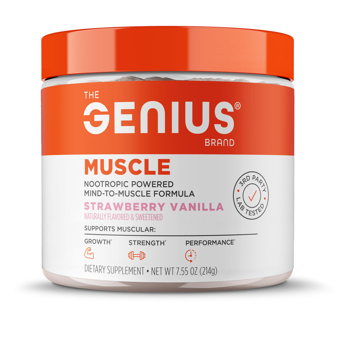 The Genius Brand Genius Muscle - Muscle Health Supplement for Growth, Endurance & Recovery - Non-Hormonal Formula - 6 Organic Mushrooms - Naturally-Sweetened - 30 Servings - Strawberry Vanilla The Genius BrandUS supplements