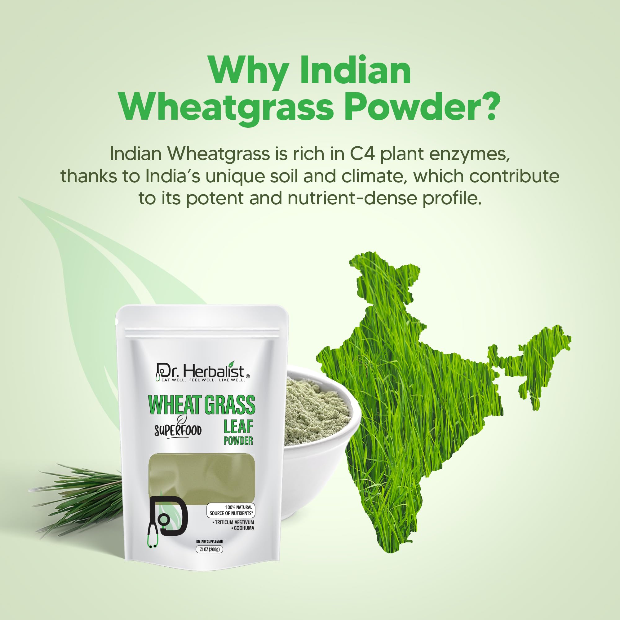 Dr. HERBALIST Wheatgrass Powder 200g - Pure Triticum Aestivum with Chlorophyll Iron & Vitamins A C E | Supports Daily Greens Detox & Nutrient Density* | Halal Dr. HERBALISTAu supplements