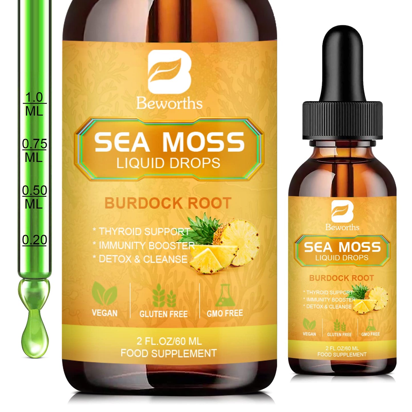 B BEWORTHS Sea Moss Liquid Drops - Organic Irish Sea Moss Gel with Burdock Root B BEWORTHSUS supplements