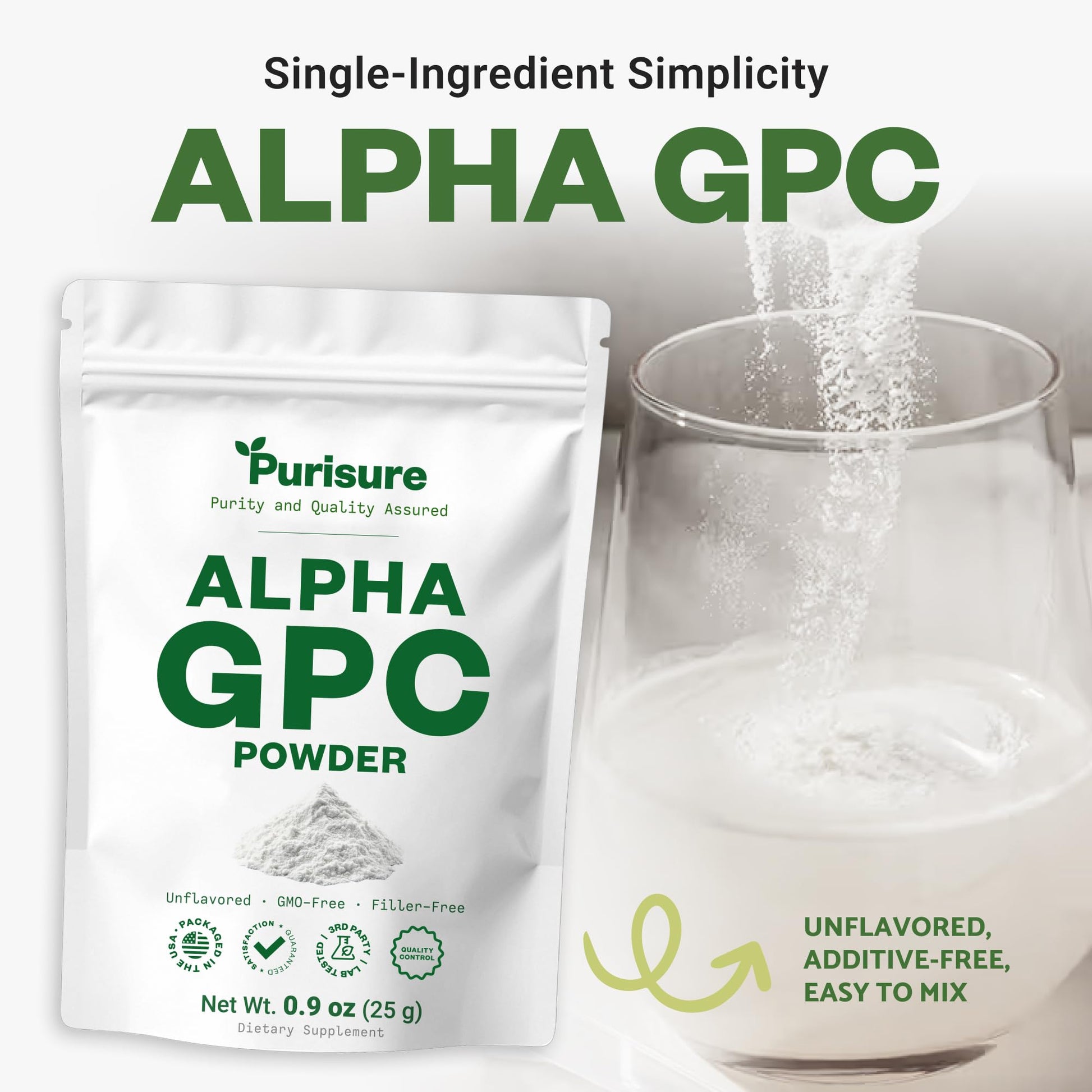 Purisure Alpha GPC Powder, 25 g, Pure Alpha GPC Choline Supplement for Brain and Focus, CDP Choline Supplements for Memory Performance & Concentration, No Fillers, Non-GMO, Offers 41 Servings PurisureAu supplements