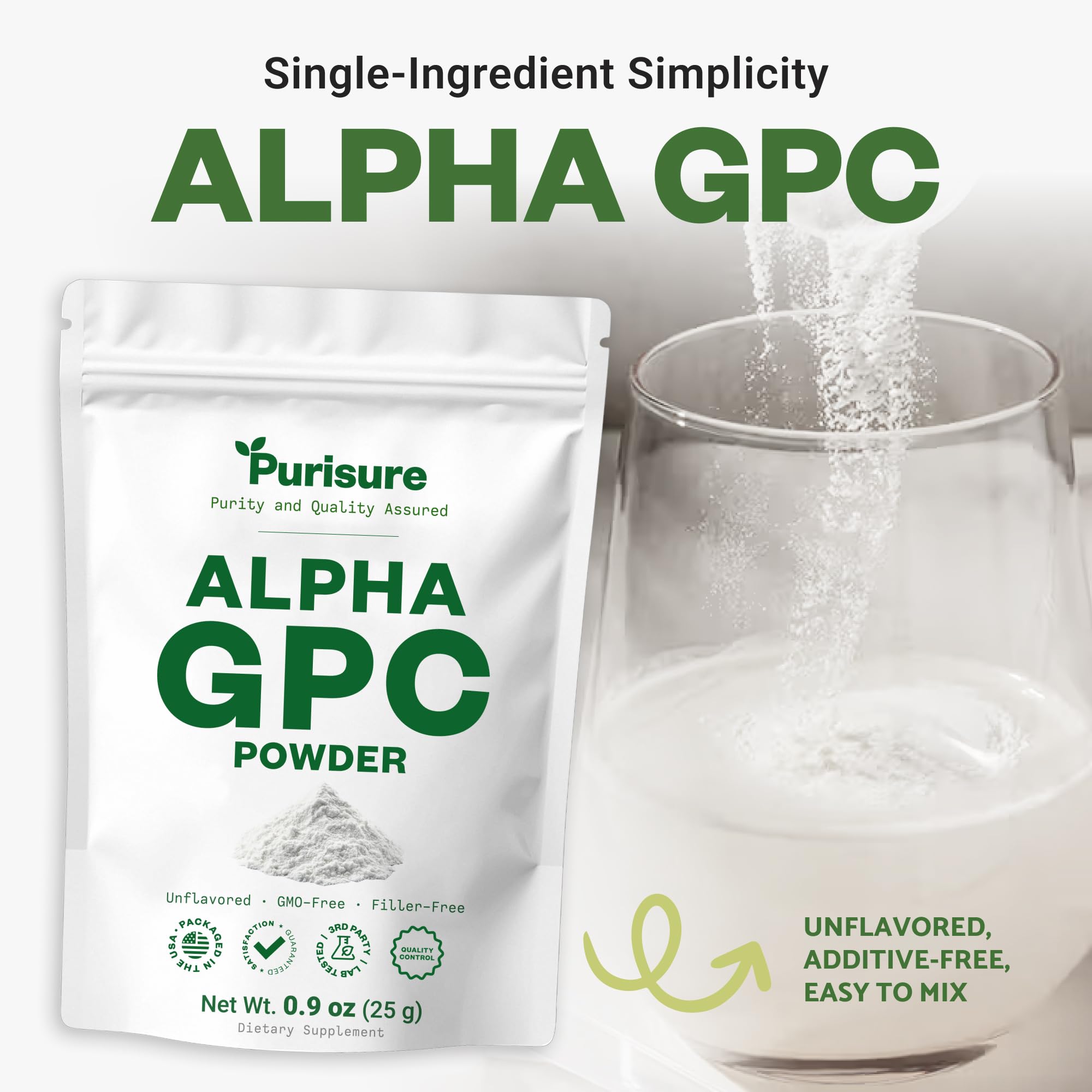 Purisure Alpha GPC Powder, 25 g, Pure Alpha GPC Choline Supplement for Brain and Focus, CDP Choline Supplements for Memory Performance & Concentration, No Fillers, Non-GMO, Offers 41 Servings PurisureAu supplements