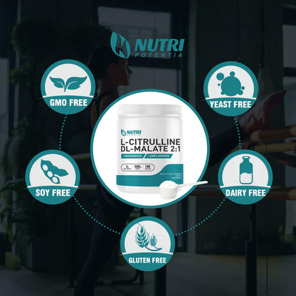 L-Citrulline Dl-Malate 2:1 Powder 500g, Pure L Citrulline Malate Supplement Preworkout NUTRI POTENTIAUS supplements