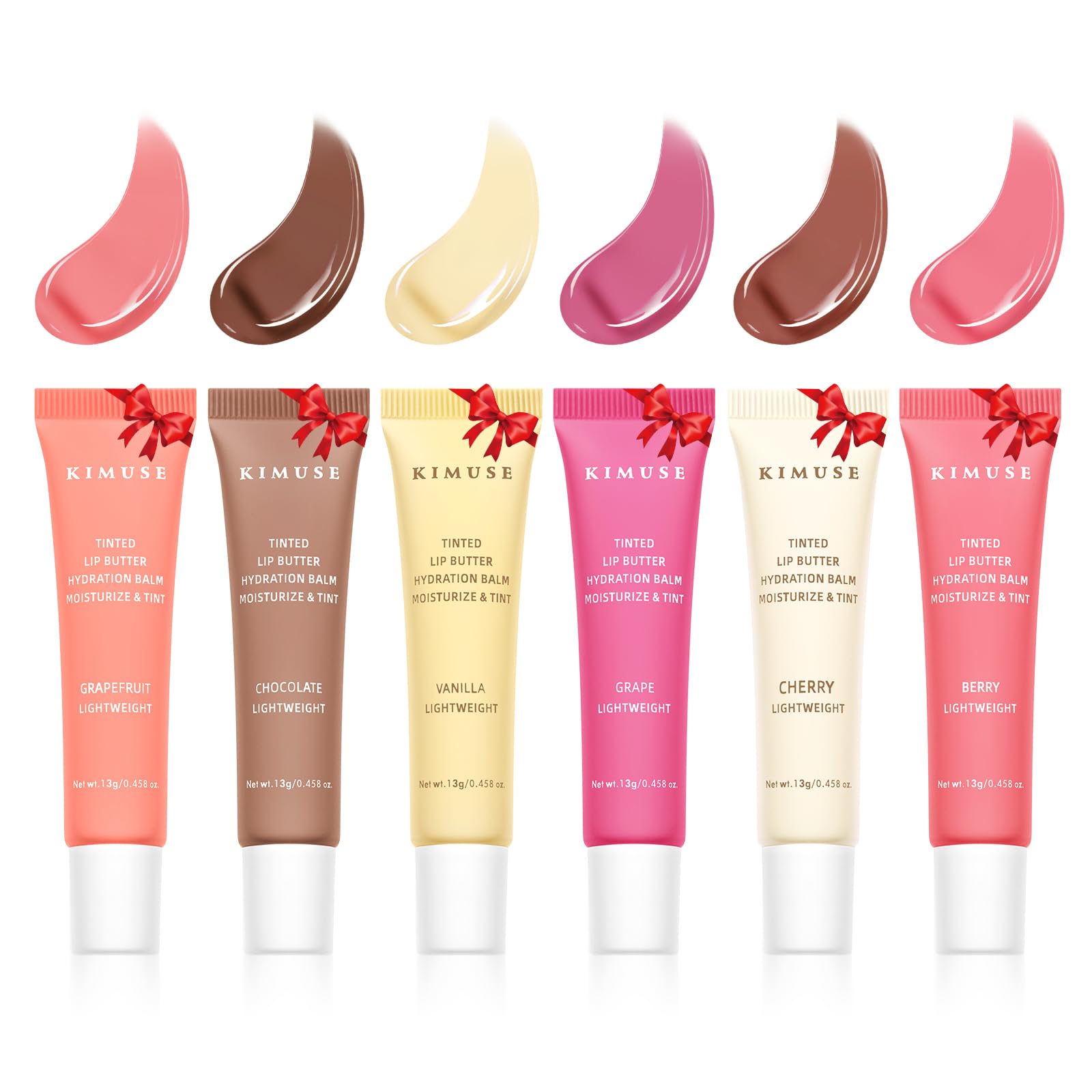 KIMUSE 6 Pcs Tinted Lip Butter Hydration Balm Set, 6 Flavored Shades Hydrating Plumping Gloss with Hyaluronic Acid & Vitamin E, Sheer Tint, Non-Sticky | Vegan Lip Care Makeup for Dry Lips & Daily KIMUSEAu supplements