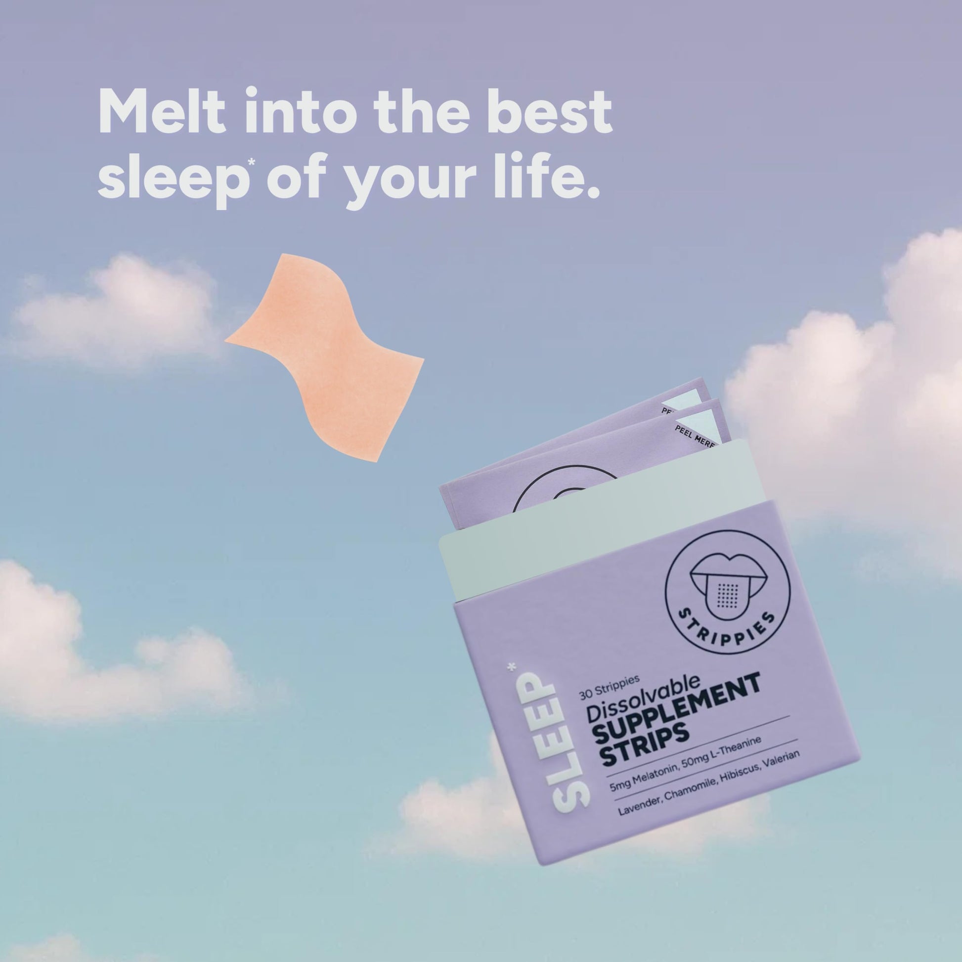 STRIPPIES Dissolvable Sleep Strips – Fast-Acting Melatonin 5mg with L-Theanine, Lavender, Chamomile, Hibiscus & Valerian – Natural Cranberry Flavor – 90 Strips STRIPPIESAu supplements