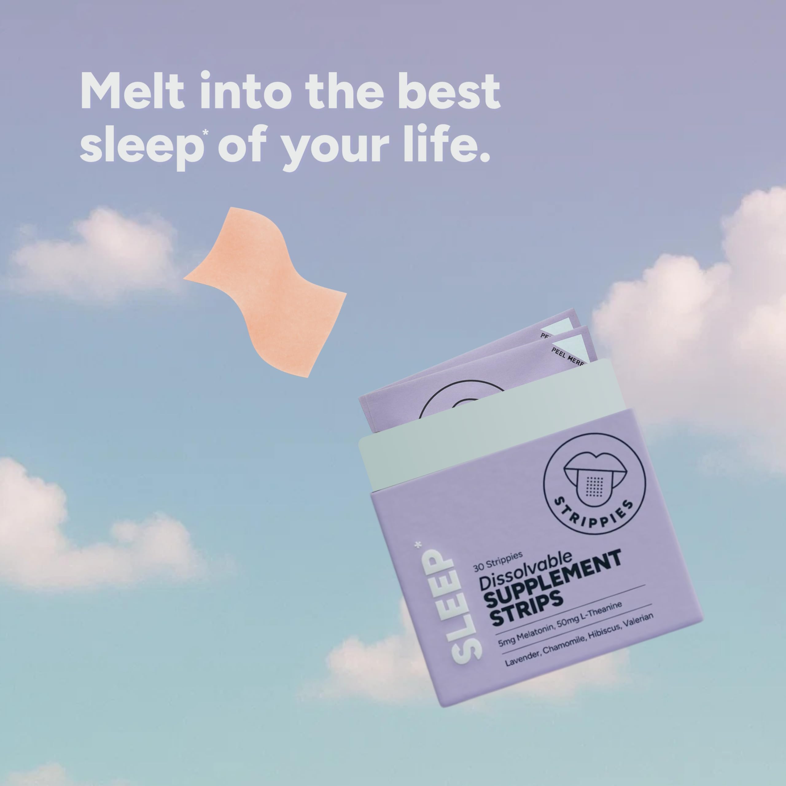 STRIPPIES Dissolvable Sleep Strips – Fast-Acting Melatonin 5mg with L-Theanine, Lavender, Chamomile, Hibiscus & Valerian – Natural Cranberry Flavor – 90 Strips STRIPPIESAu supplements