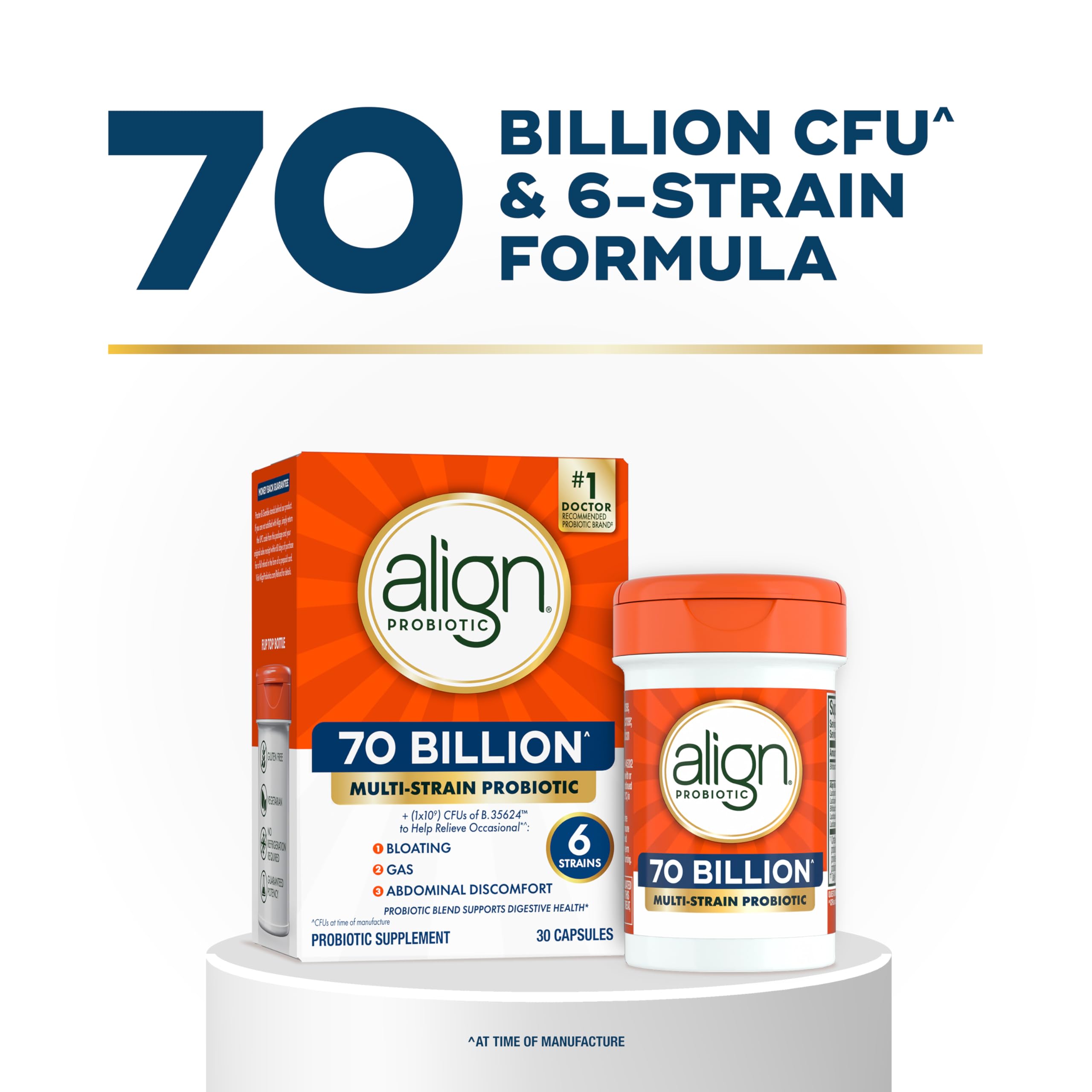 Align Probiotic, 70 Billion CFU, 6 Strain Blend, Probiotics for Women and Men, Daily Probiotics for Digestive Health, Helps Relieve Occasional Bloating & Gas 30 Capsules AlignAu supplements