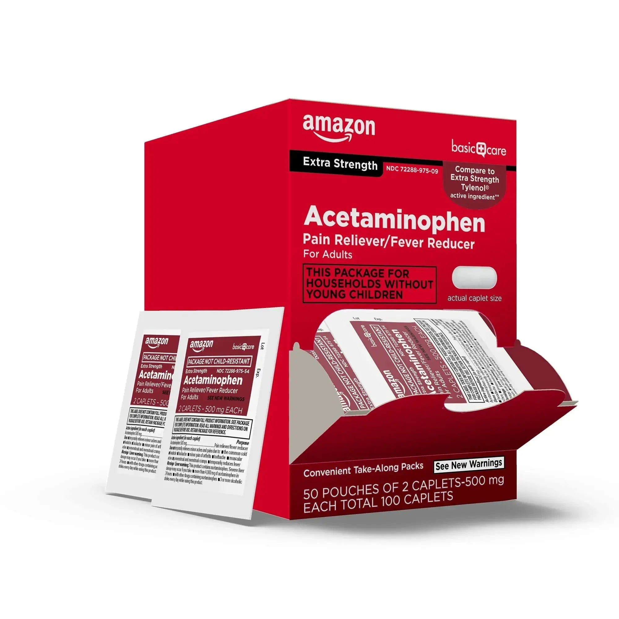 Amazon Basic Care Extra Strength Acetaminophen Caplets 500 mg, Pain Reliever and Fever Reducer, Gentle on Stomach, For Arthritis Pain, Backache Pain and More, 50 Packets of 2 Capsules Each, 100 Count Amazon Basic CareAu supplements