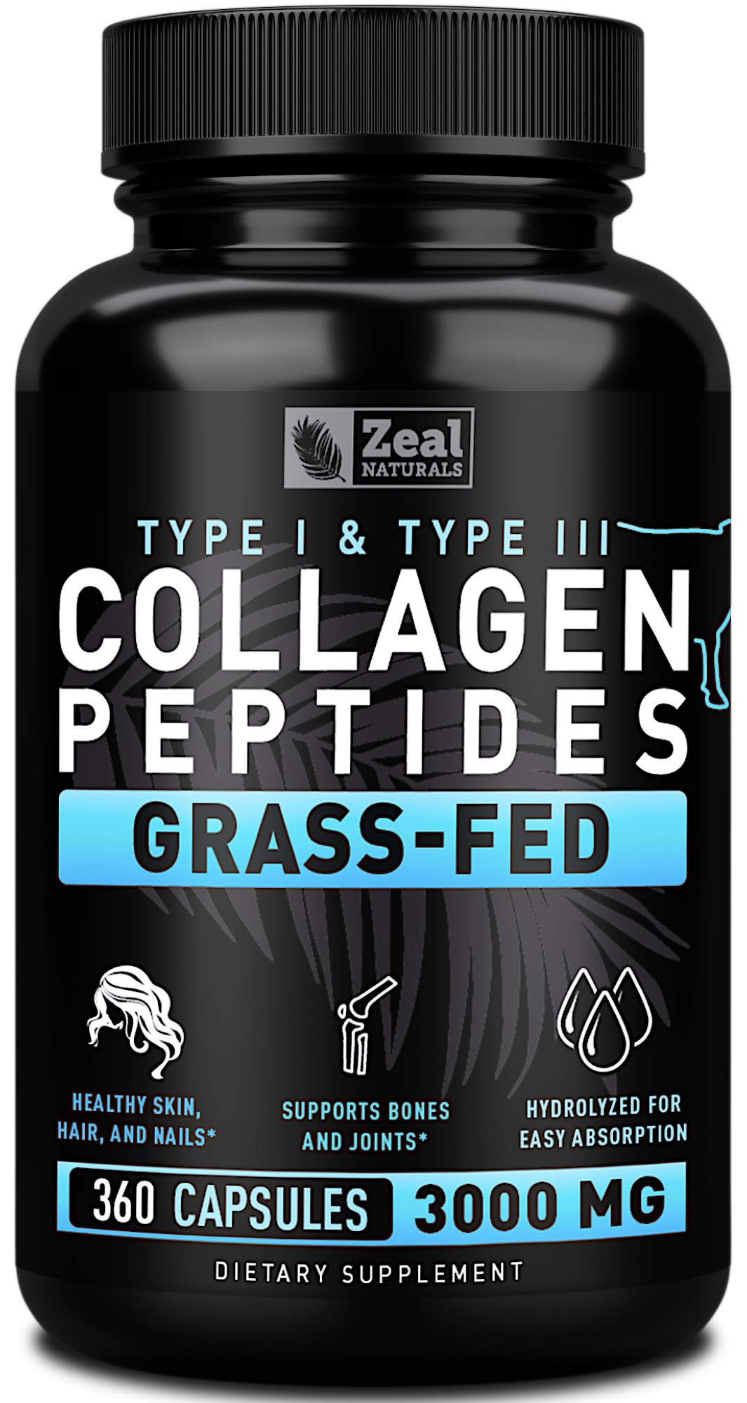 Zeal Naturals Collagen Peptides Collagen Pills (360 Capsules) Grass Fed Collagen Pepetide Powder - Hydrolyzed Collagen Powder for JointTendon SupplementHair Skin and Nails - Zeal NaturalsAu supplements