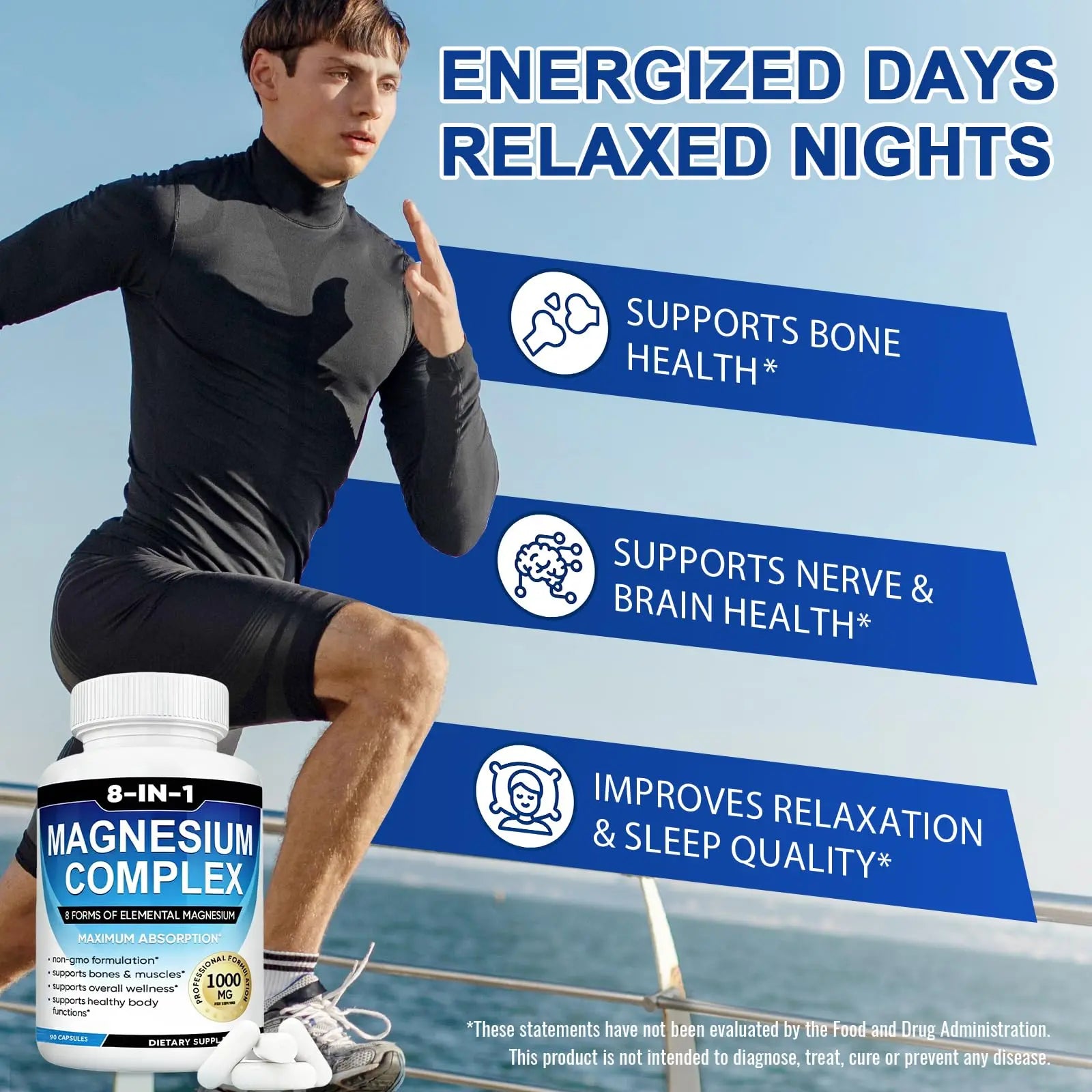 Magnesium Complex Supplement 8-in-1 Elemental 1000mg, Magnesium Glycinate, Malate & Citrate, Vegan, Non-GMO 90 Capsules MIRACLE OFFICIALnz supplements
