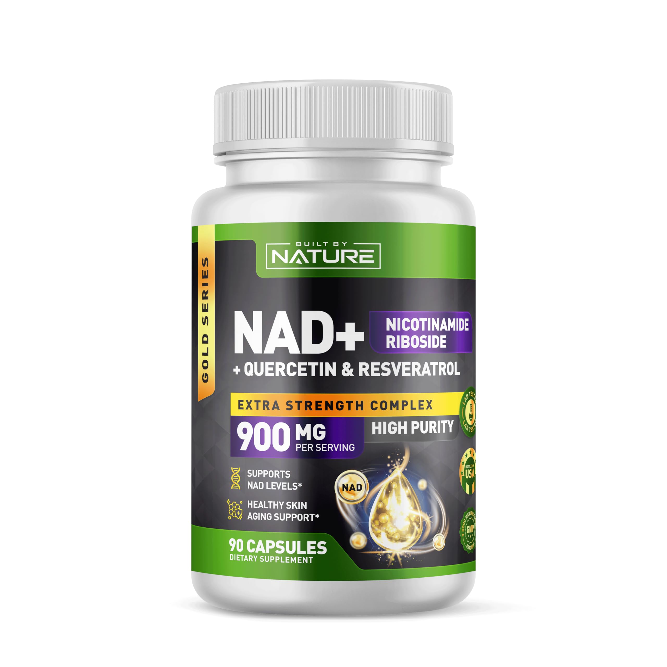 Built by Nature NAD Supplement – NAD+ Nicotinamide Riboside with Resveratrol & Quercetin 900mg Formula – NMN Alternative Supplement for Energy, Cellular Health & Anti-Aging – 90 Capsules Built by NatureAu supplements