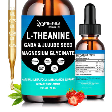 L Theanine Liquid Drops - Double Strength L-Theanine 200mg for Adults & Kids, Fast Absorption Gaba L-Theanine Supplements w. Magnesium & Jujube Seed for Nerve & Sleep, Relaxation & Mood Support丨Vegan AMENQ hHEALTHAu supplements