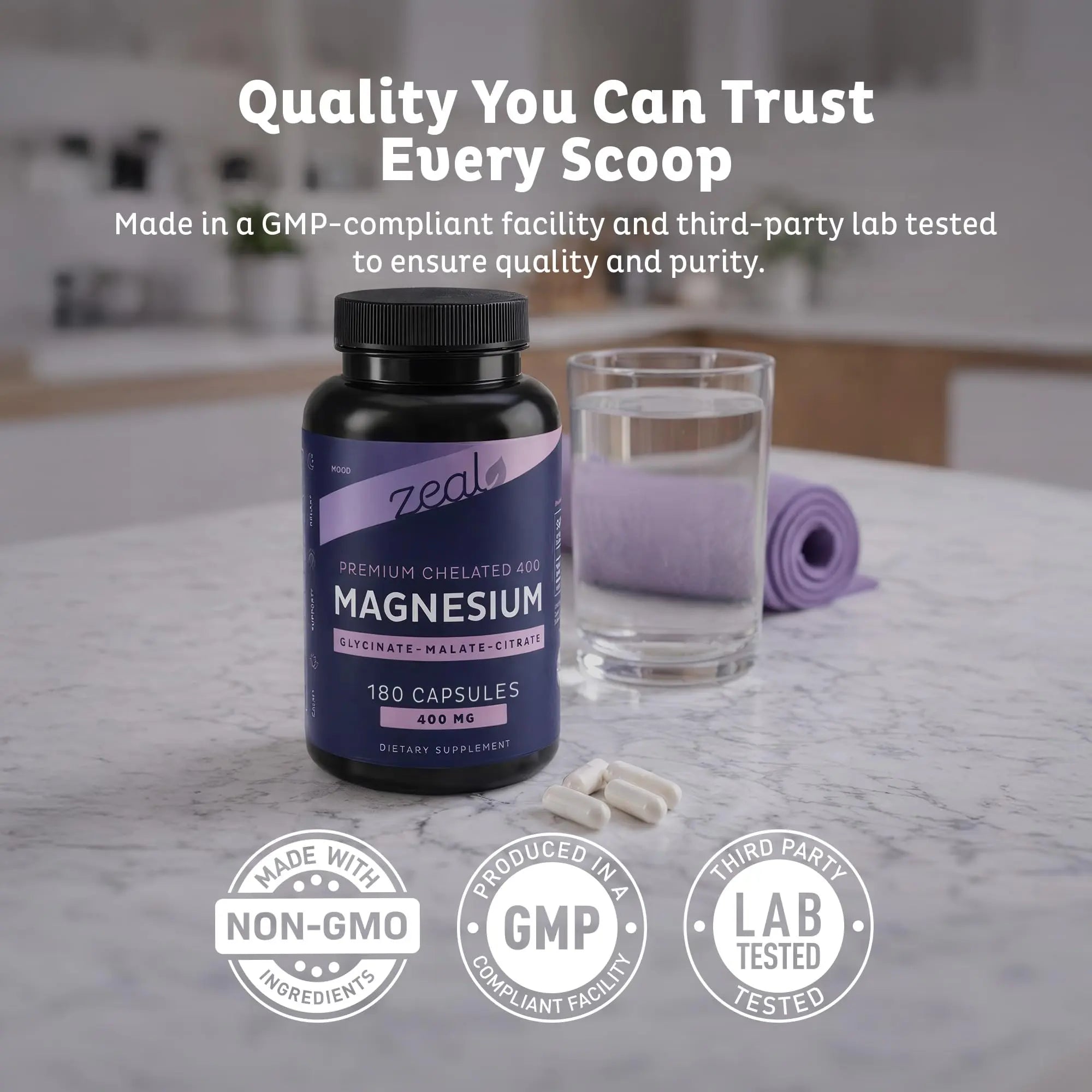 Zeal Naturals Triple Magnesium Complex Supplement - Glycinate, Malate, Citrate | 400mg, 180 Capsules | High Absorption Chelated Magnesium for Sleep, Mood, Muscle Recovery, Relaxation Zeal Naturalsnz supplements
