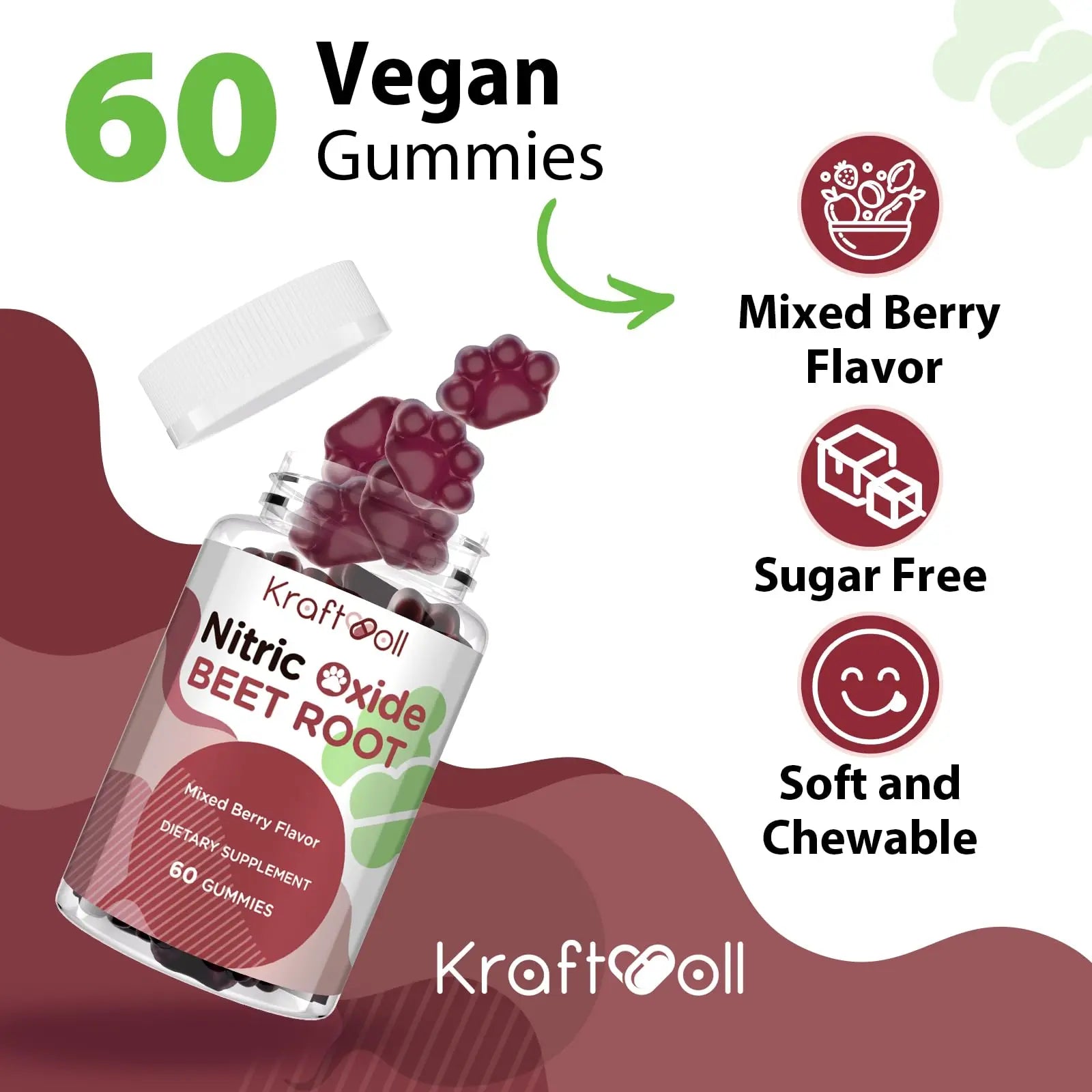 Kraftvoll Nitric Oxide Beet Root Gummies – Sugar-Free Beet Chewables, Mixed Berry Flavor with Grapeseed Powder, Pomegranate, Vitamin C & B12 – Nitric Oxide Supplements for Men – 60 Gummies (2 Bottles) Kraftvollnz supplements