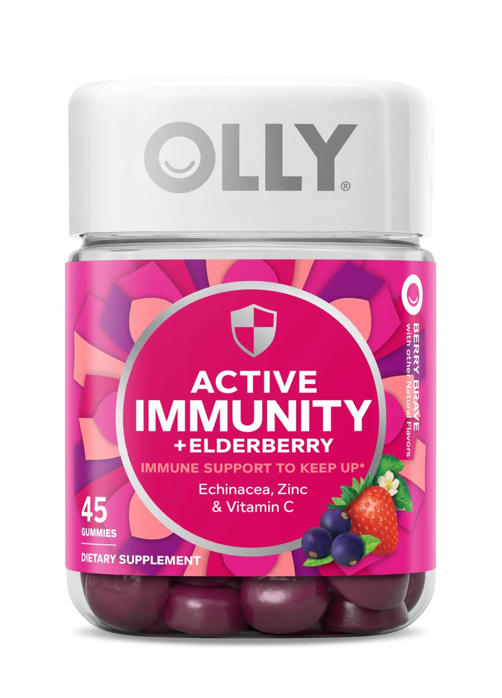 OLLY Kids Immunity Gummy, Immune Support, Wellmune, Elderberry, Vitamin C, Zinc, Chewable Supplement, Cherry - 50 Count & Gummy Active Immunity+Elderberry, 45 Gummies (1 Pack), Berry Flavor OLLYAu supplements