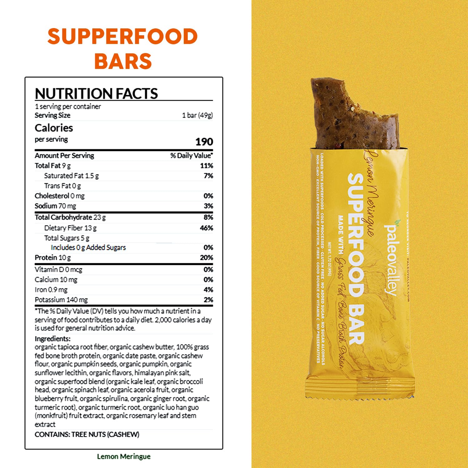 Paleovalley Superfood Bars – Lemon Meringue– 10 Pack – 9g Protein per Bar – Gluten-Free, Grain-Free, Paleo, Non-GMO – On-the-Go Snack PaleovalleyUS supplements
