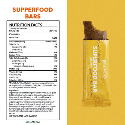Paleovalley Superfood Bars – Lemon Meringue– 10 Pack – 9g Protein per Bar – Gluten-Free, Grain-Free, Paleo, Non-GMO – On-the-Go Snack PaleovalleyUS supplements
