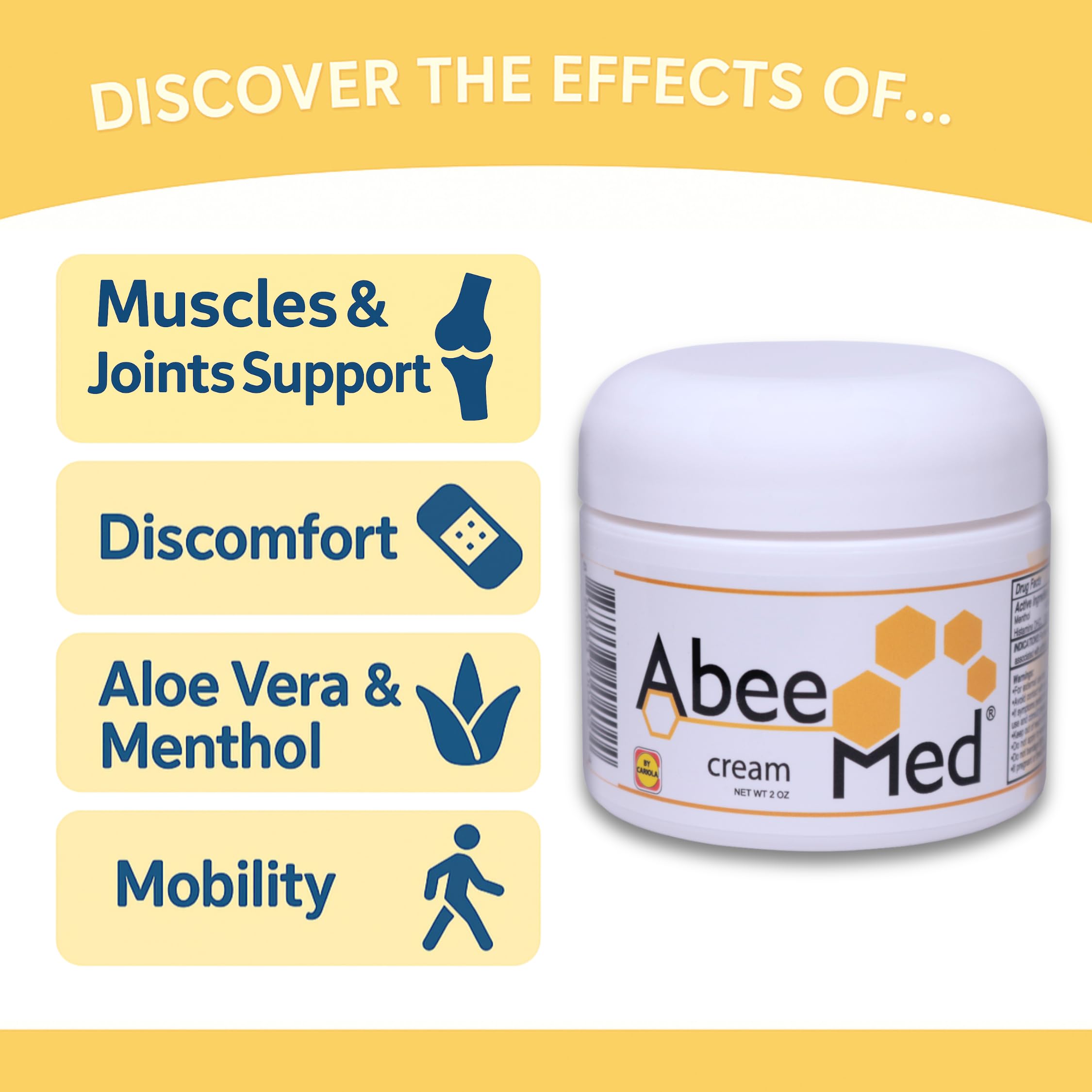 ABEE MED Extra Strength Joint & Muscle Relief Cream – Menthol Cooling & Warming Formula with Bee Pollen, Aloe & Chamomile – Fast-Absorbing Comfort Cream for Back, Knees & Muscles – 2 oz ABEE MEDAu supplements