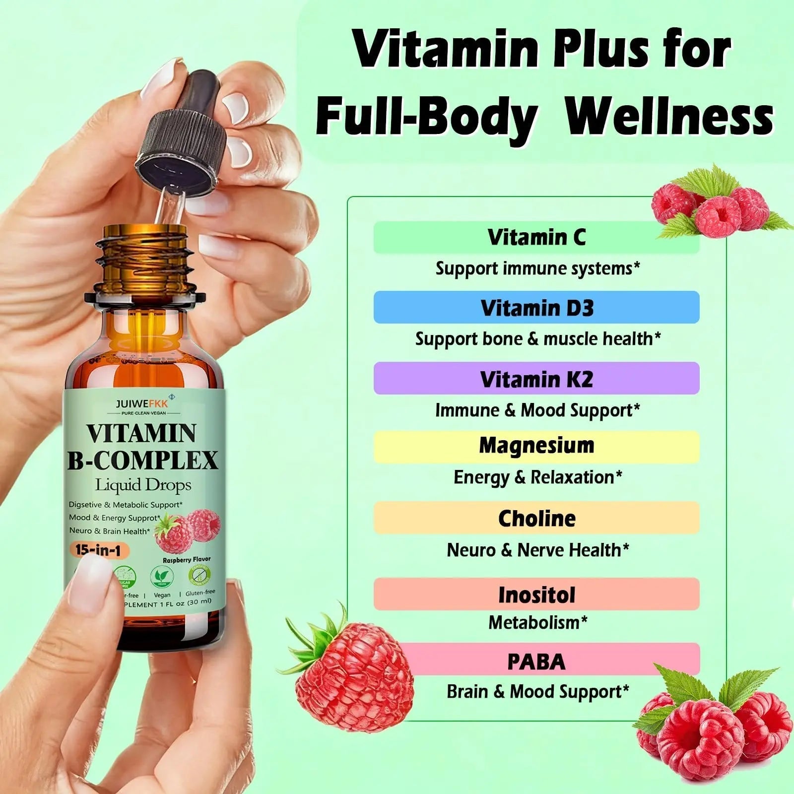 Vitamin B Complex Liquid Drops for Women Men & Kids, 15-in-1 VIT B Complex with Vitamin C B12 B6 B1 Niacin Folate Magnesium JUIWEFKKAu supplements