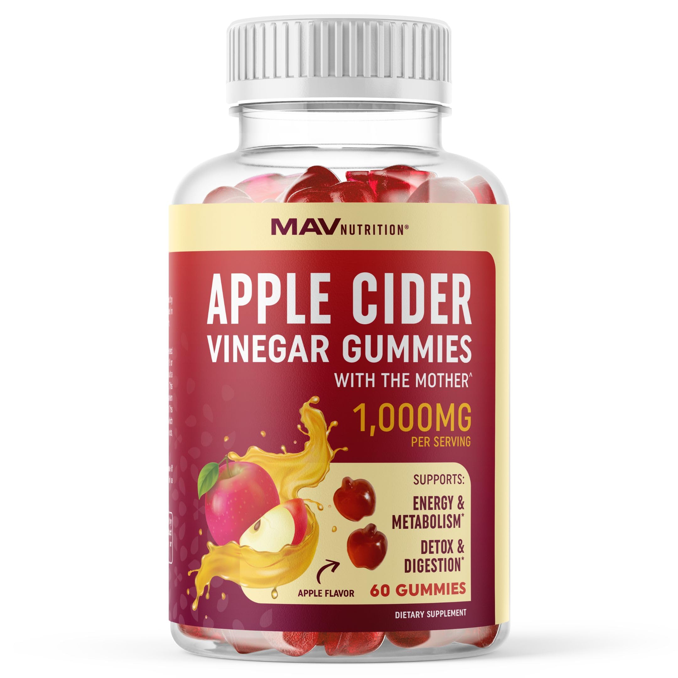 Organic Apple Cider Vinegar Gummies (60 Ct.) | Weight, Digestion, Detox, Immunity & Diet Support MAV NUTRITIONUS supplements