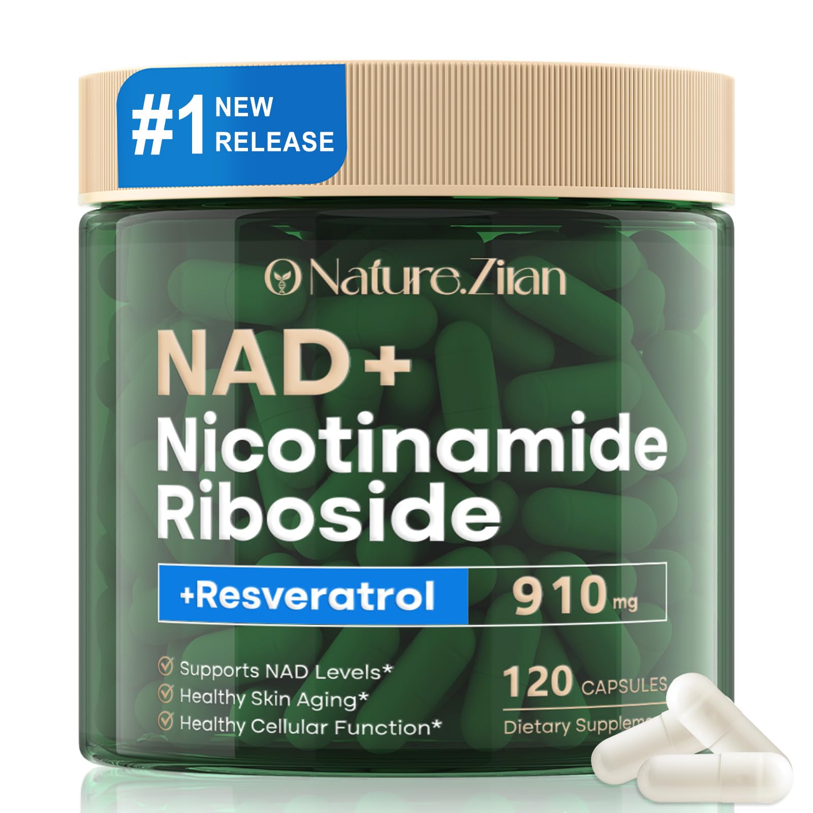 O NATURE . ZIRAN NAD Supplement - NAD+ Nicotinamide Riboside 910 Mg Supplement for Women & Men, Liposomal Nicotinamide Riboside with Resveratrol, for Focus, Boost - 120 Capsules O NATURE . ZIRANAu supplements