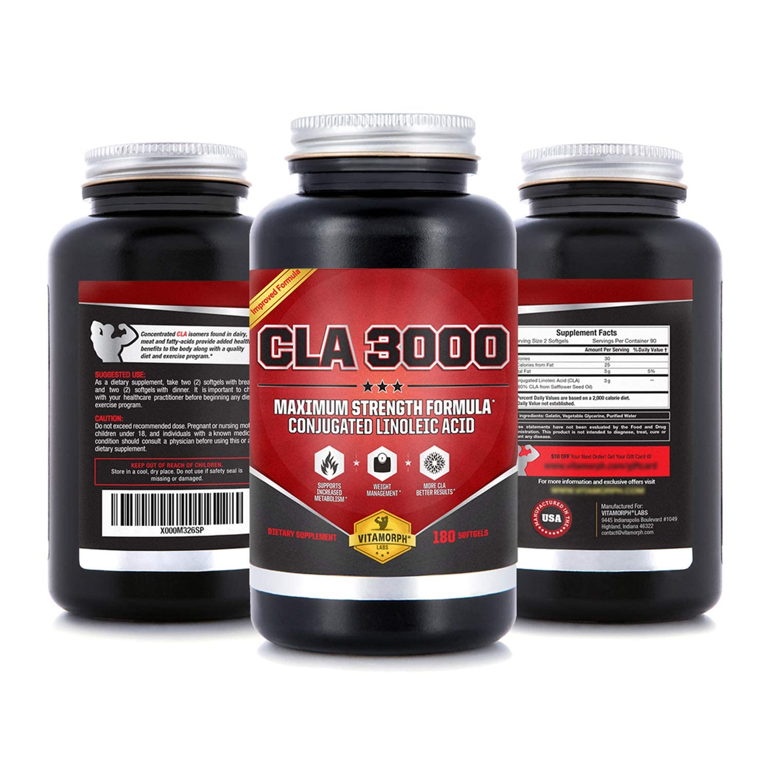 Vitamorph Labs CLA 3000 - CLA Safflower Oil for Metabolism and Weight Loss Management VitamorphAu supplements