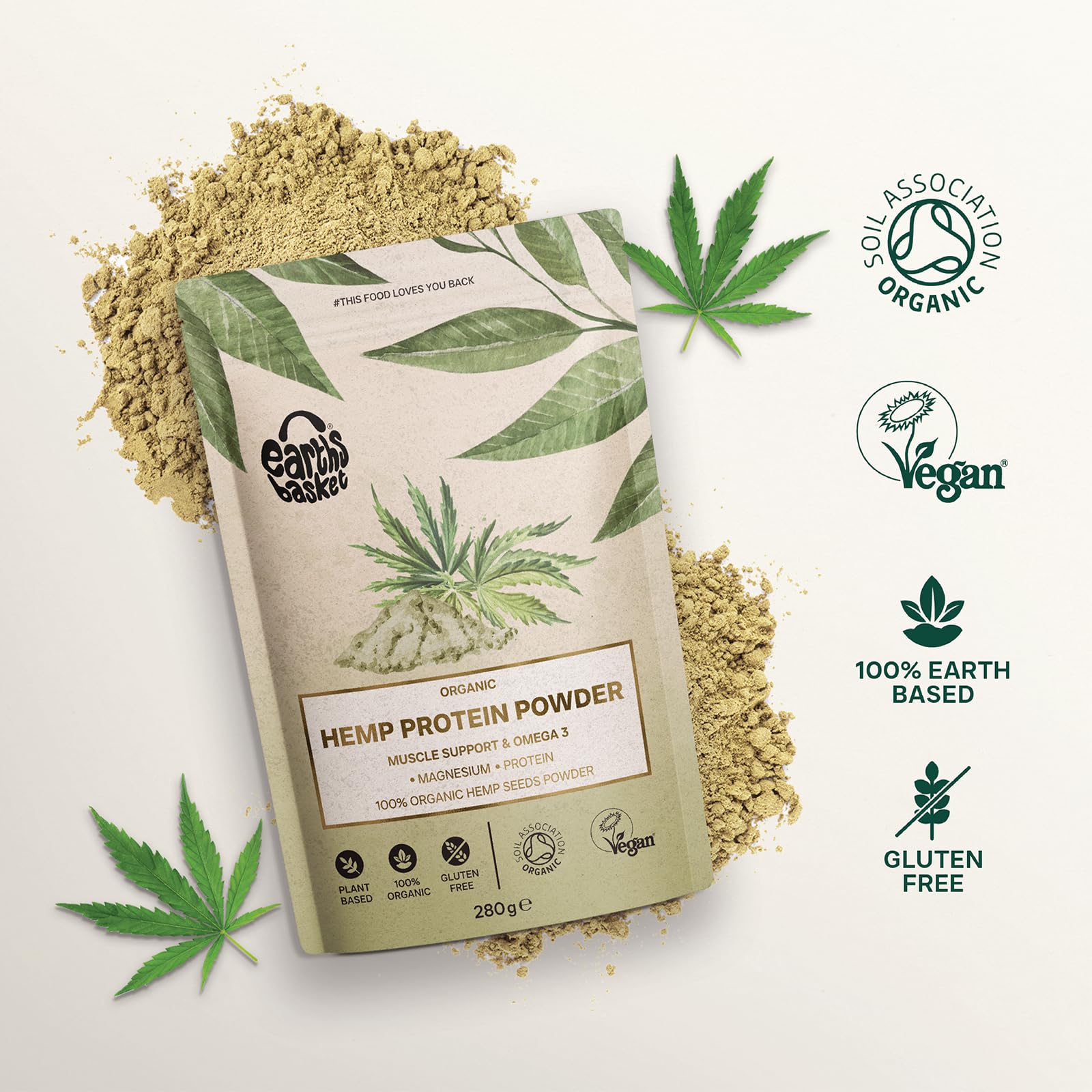 Earths Basket Organic Hemp Protein Powder,280g Natural, Unflavoured, Vegan, Gluten Free EARTHS BASKETAu supplements