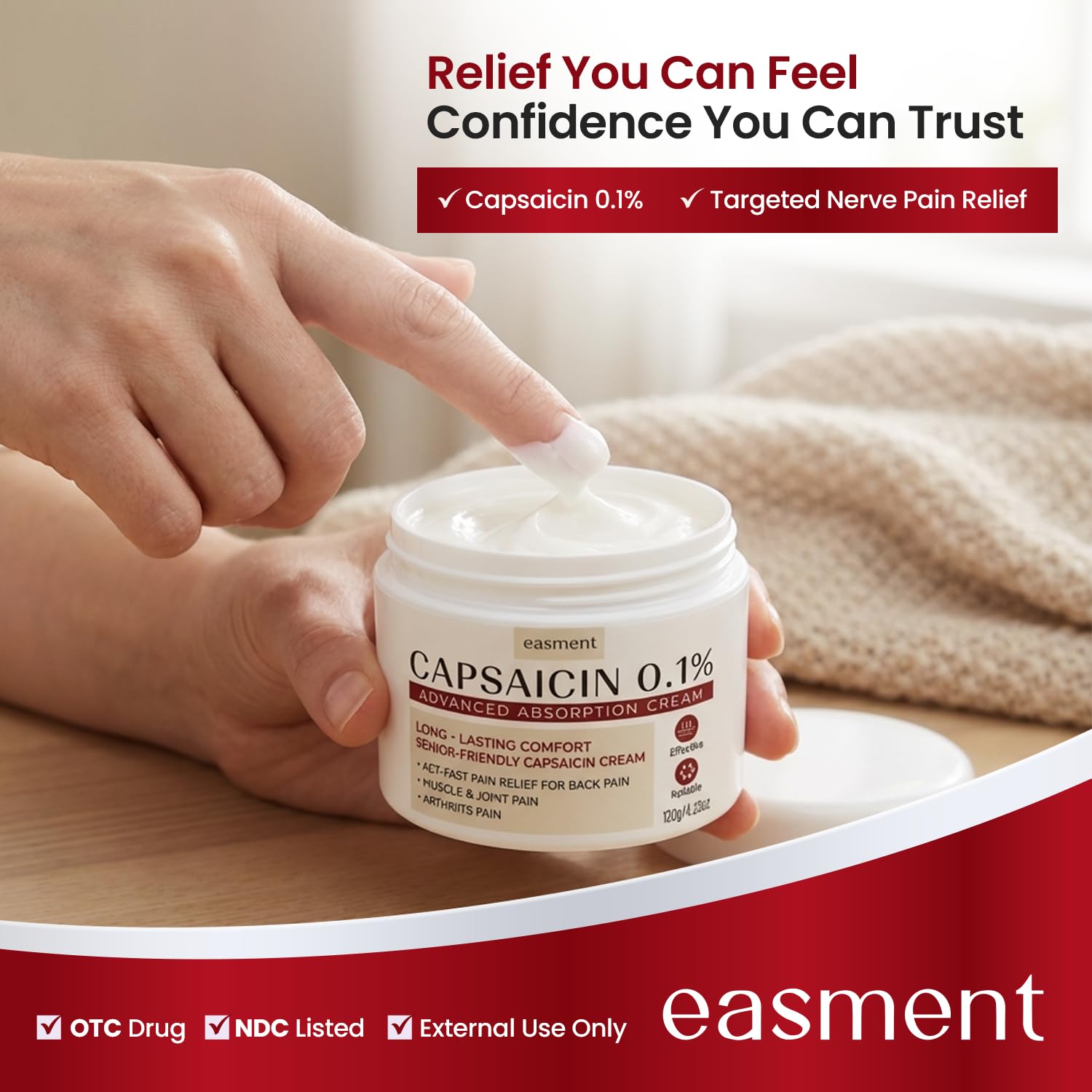 Easment Capsaicin Pain Relief Cream – Topical Arthritis & Muscle Pain Relief for Joint, Nerve & Back Pain – Medicated Pain Cream with Capsaicin 0.1% – Arnica, Aloe & Chamomile, 4.23 Fl Oz EasmentAu supplements