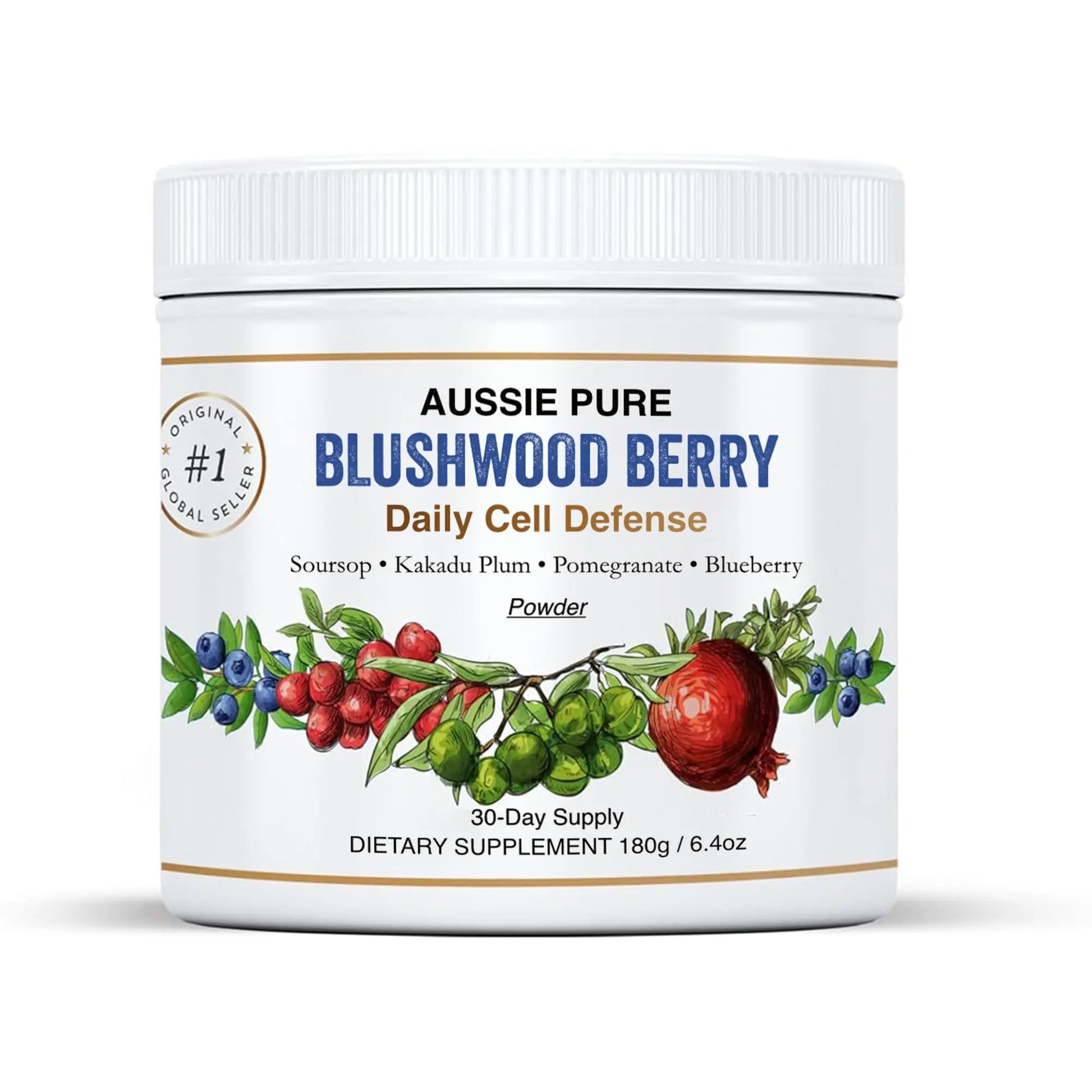 Aussie Pure Blushwood Berry Superfruit Daily Cell Defense - Soursop - Kakadu Plum - Pomegranate - Blueberry - Immune and Cell Support Powder - All Ages - Lab Tested and Authenticated - 180g/6.4oz Aussie PureAu supplements
