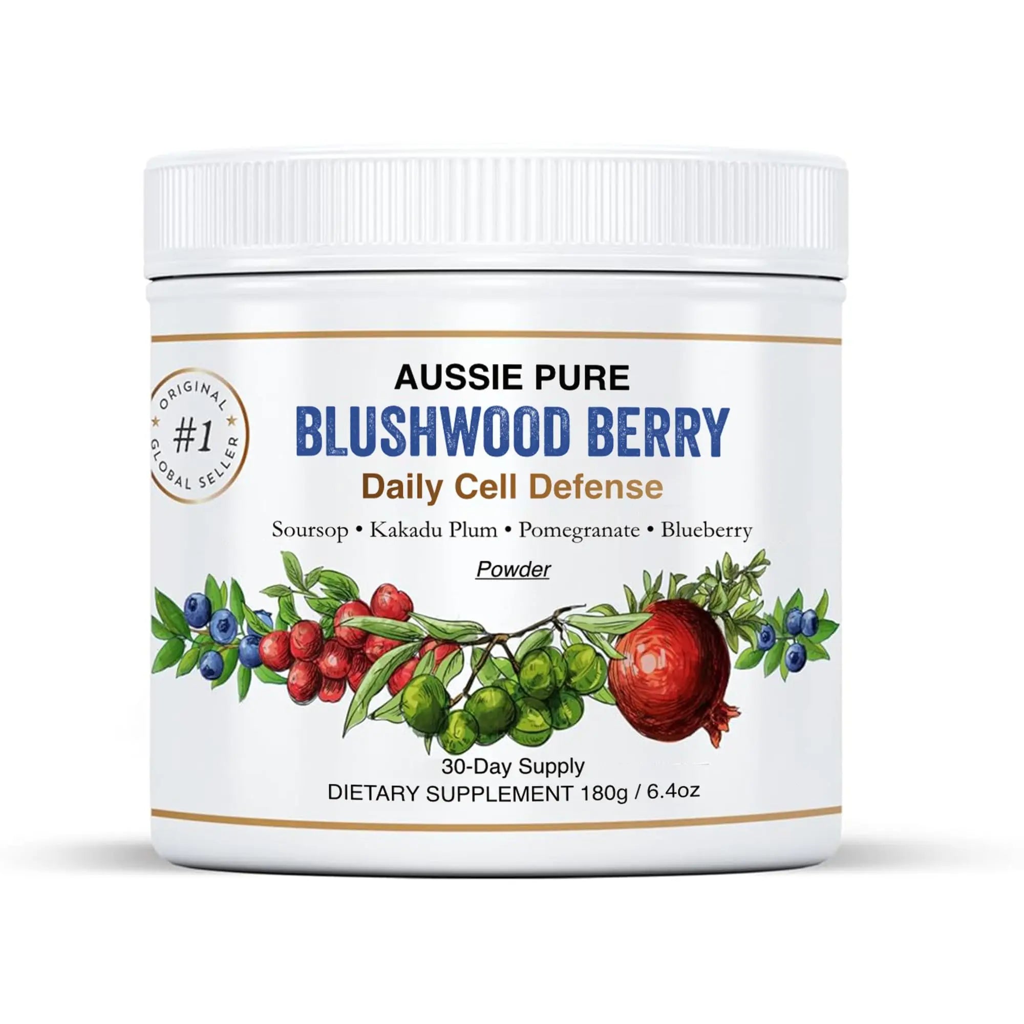Aussie Pure Blushwood Berry Superfruit Daily Cell Defense - Soursop - Kakadu Plum - Pomegranate - Blueberry - Immune and Cell Support Powder - All Ages - Lab Tested and Authenticated - 180g/6.4oz Aussie PureAu supplements