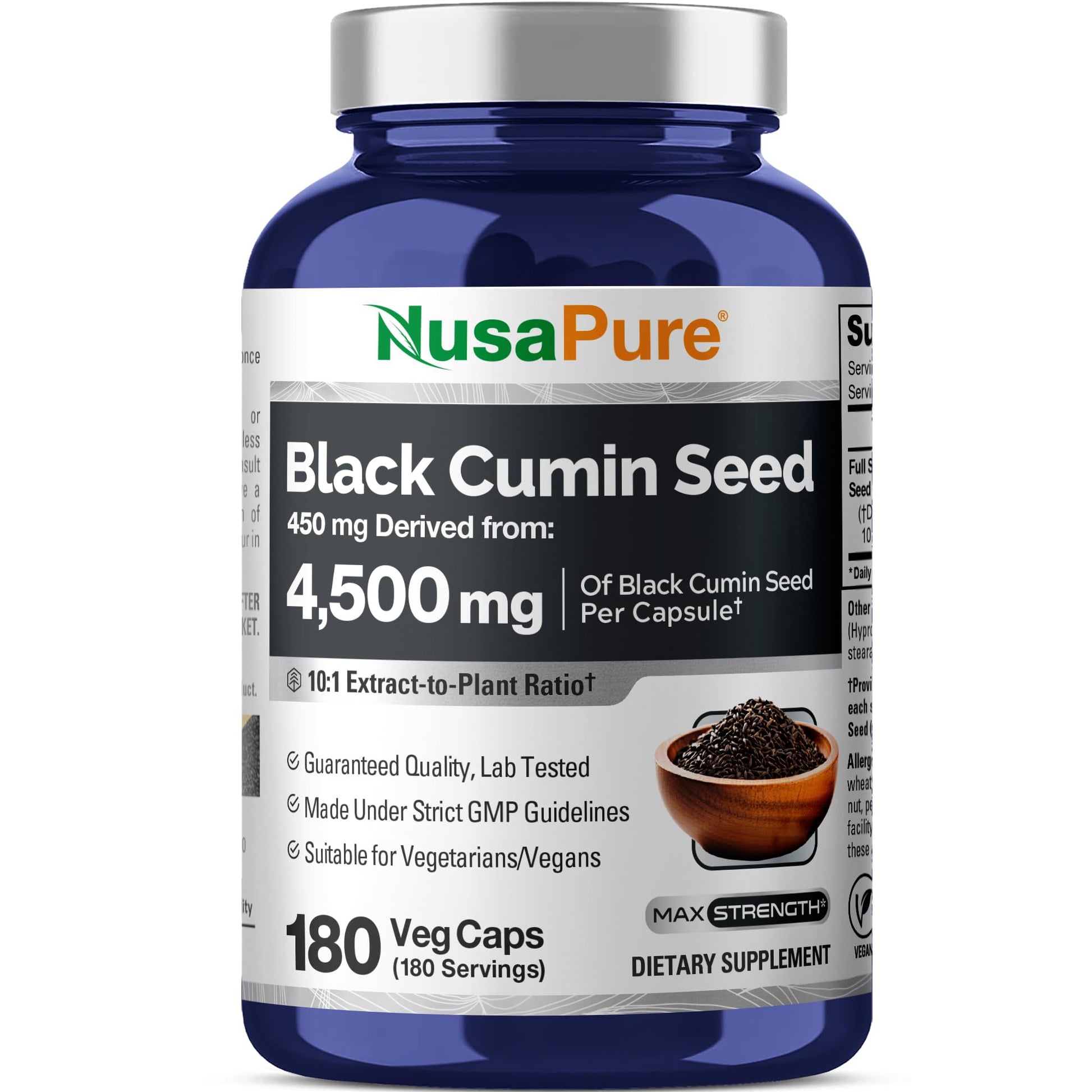 NusaPure Full Spectrum Black Cumin Seed 10:1 Extract, 450 mg Equivalent to 4,500mg 180 Veggie Powder Caps Non-GMO, Vegan Non-Oily NusaPureAu supplements