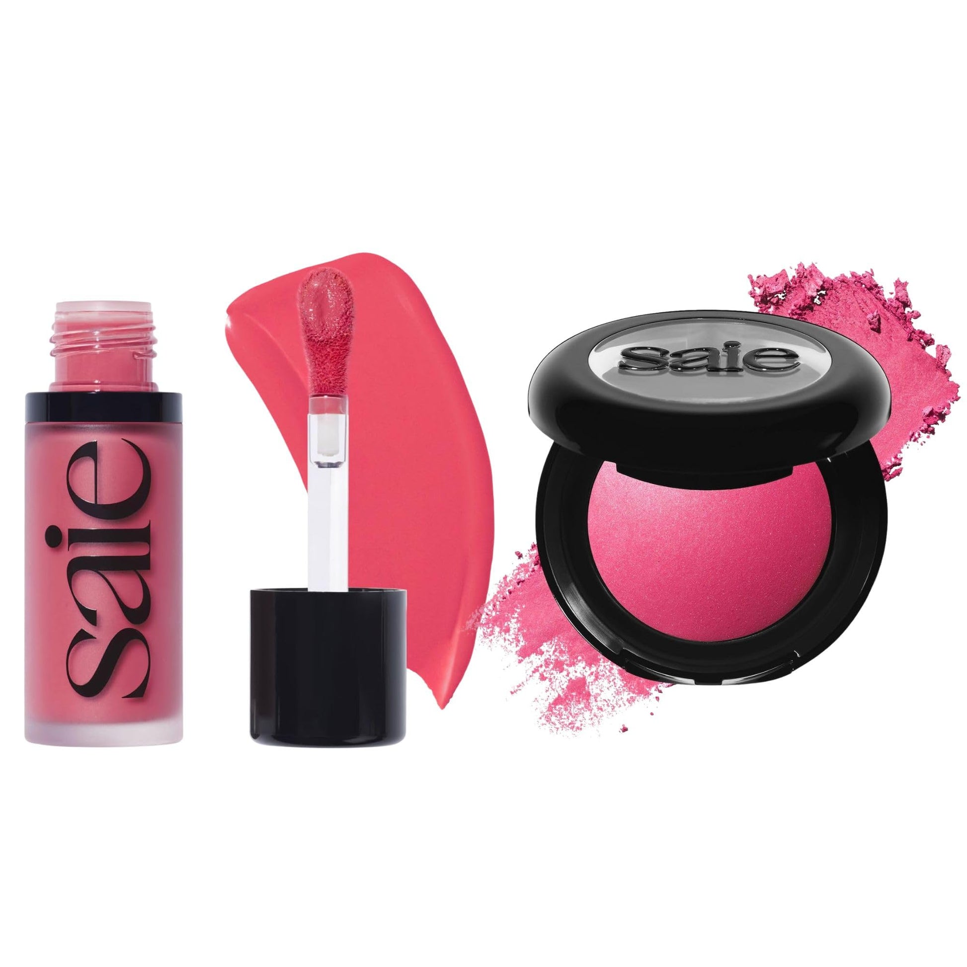 Saie Cheek Flush Duo - Dew Liquid Blush (.40 oz, Flirty), SuperSuede Baked Powder Blush (.01 oz, Amore) - Layerable, Skin-Nourishing Blushes for a Seamless Radiant Finish SaieAu supplements