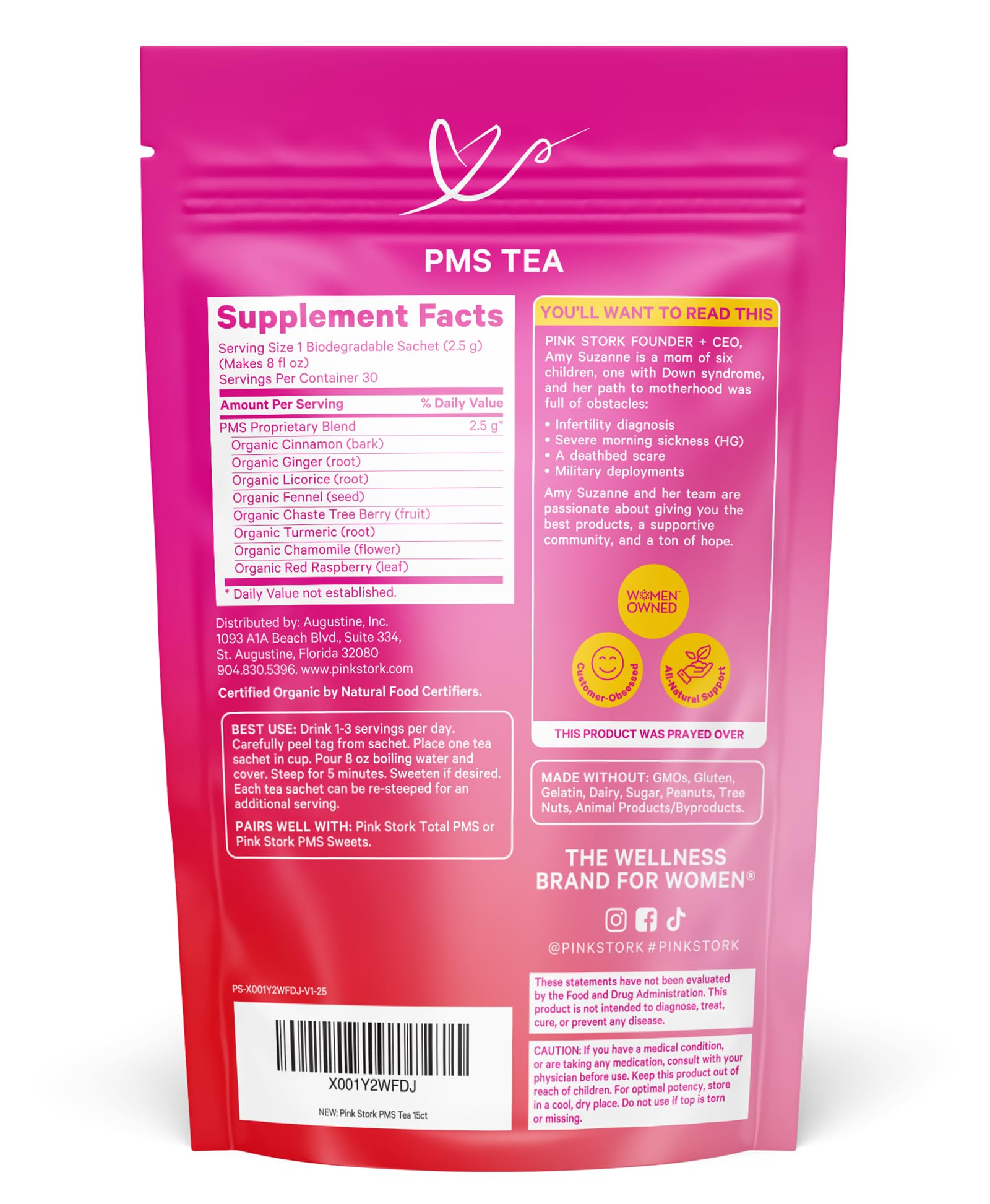 Pink Stork Organic PMS Tea for Hormone Balance, Mood Swings, Bloating, and Period Regularity - 8 Herbs - Vitex, Red Raspberry Leaf, Chamomile - Caffeine-Free - 15 Sachets, Hot or Iced Pink StorkAu supplements